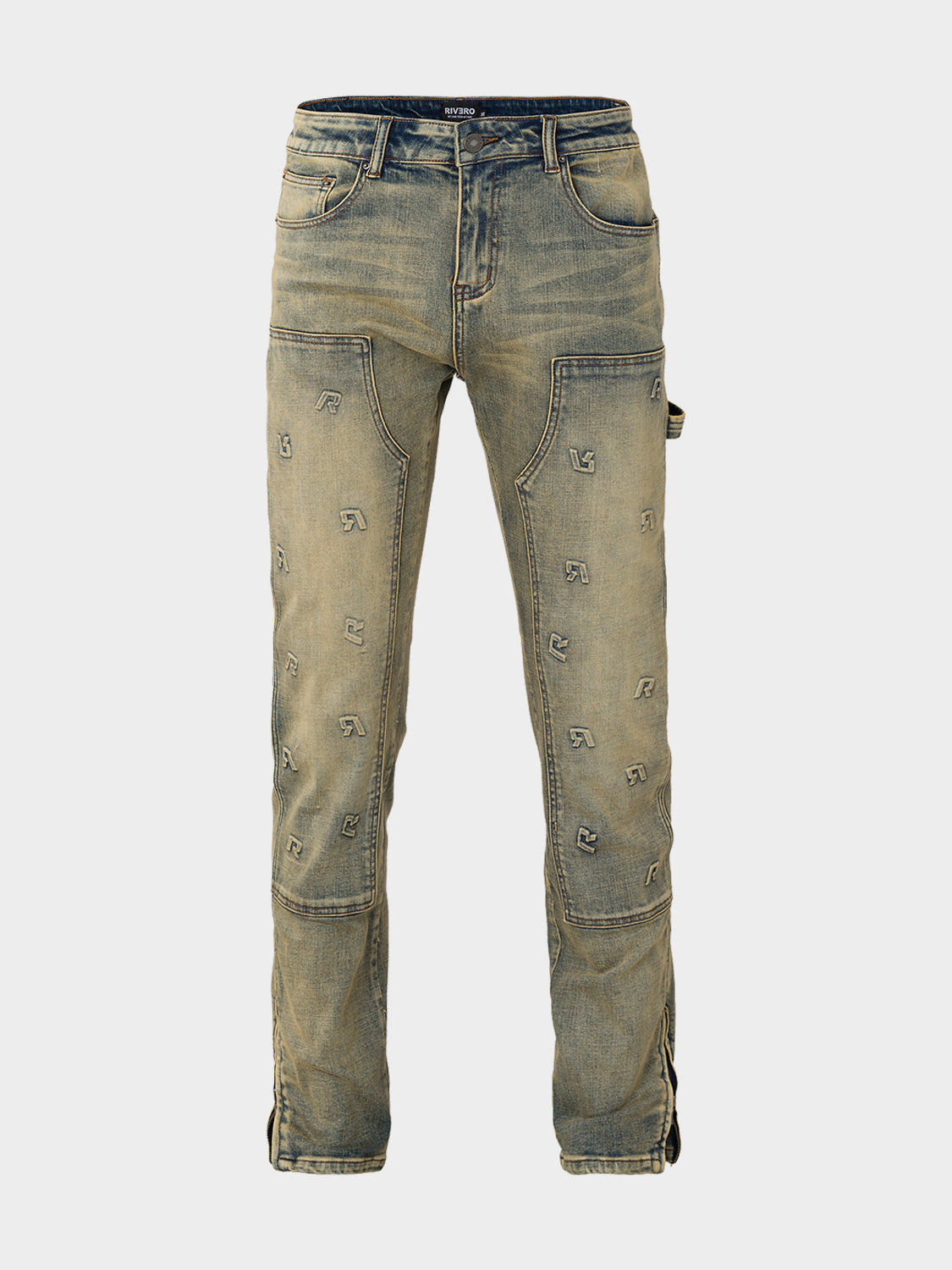 EMBOSSED STRAIGHT WORKER DENIM JEANS