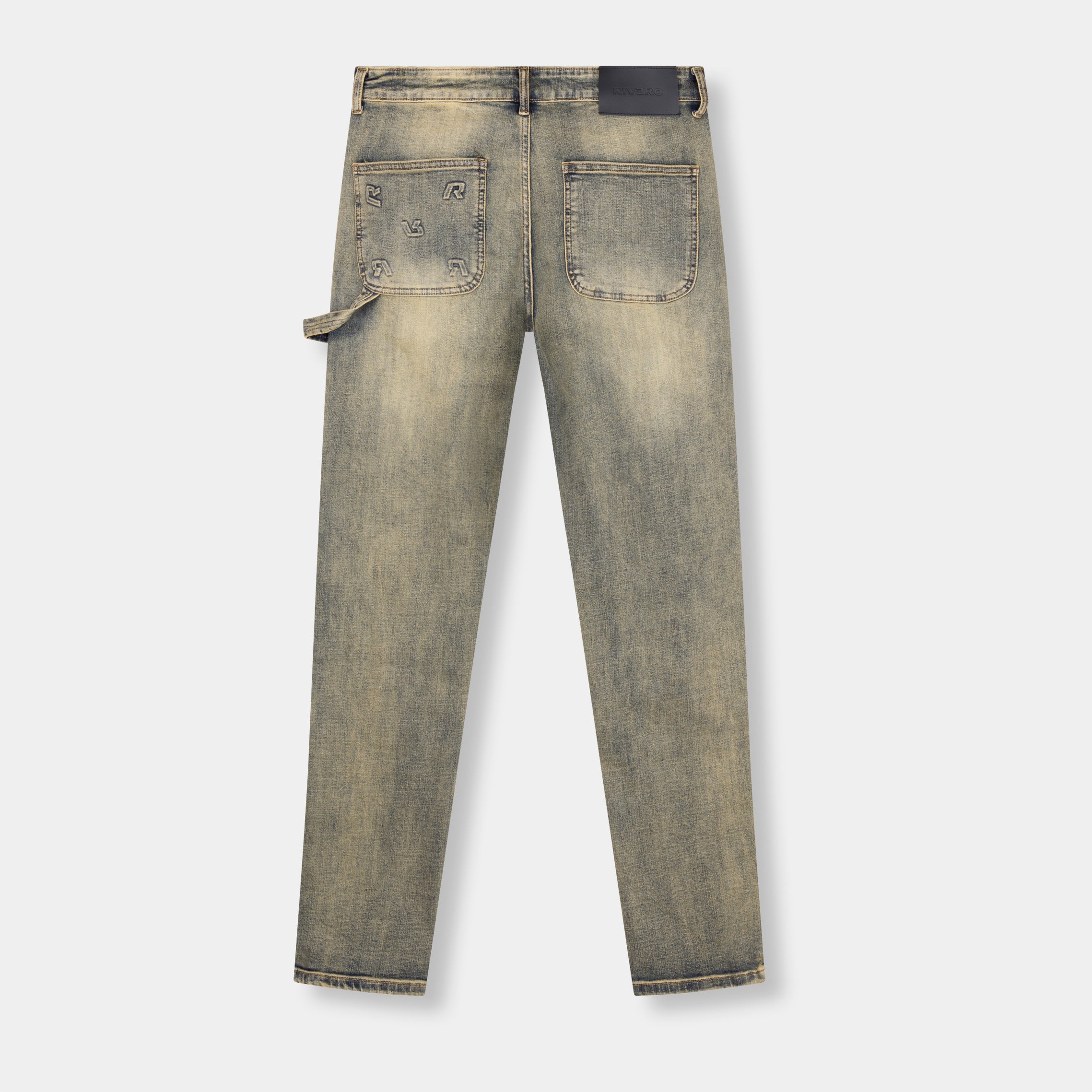EMBOSSED STRAIGHT WORKER DENIM JEANS