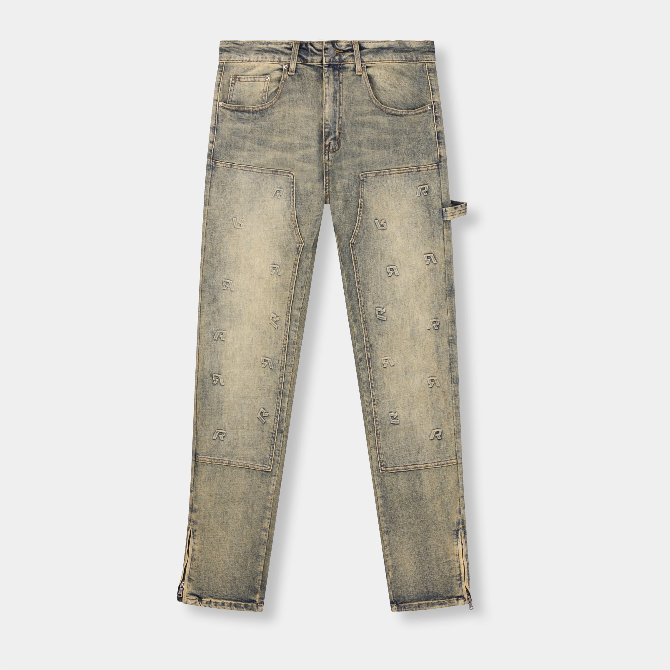 EMBOSSED STRAIGHT WORKER DENIM JEANS