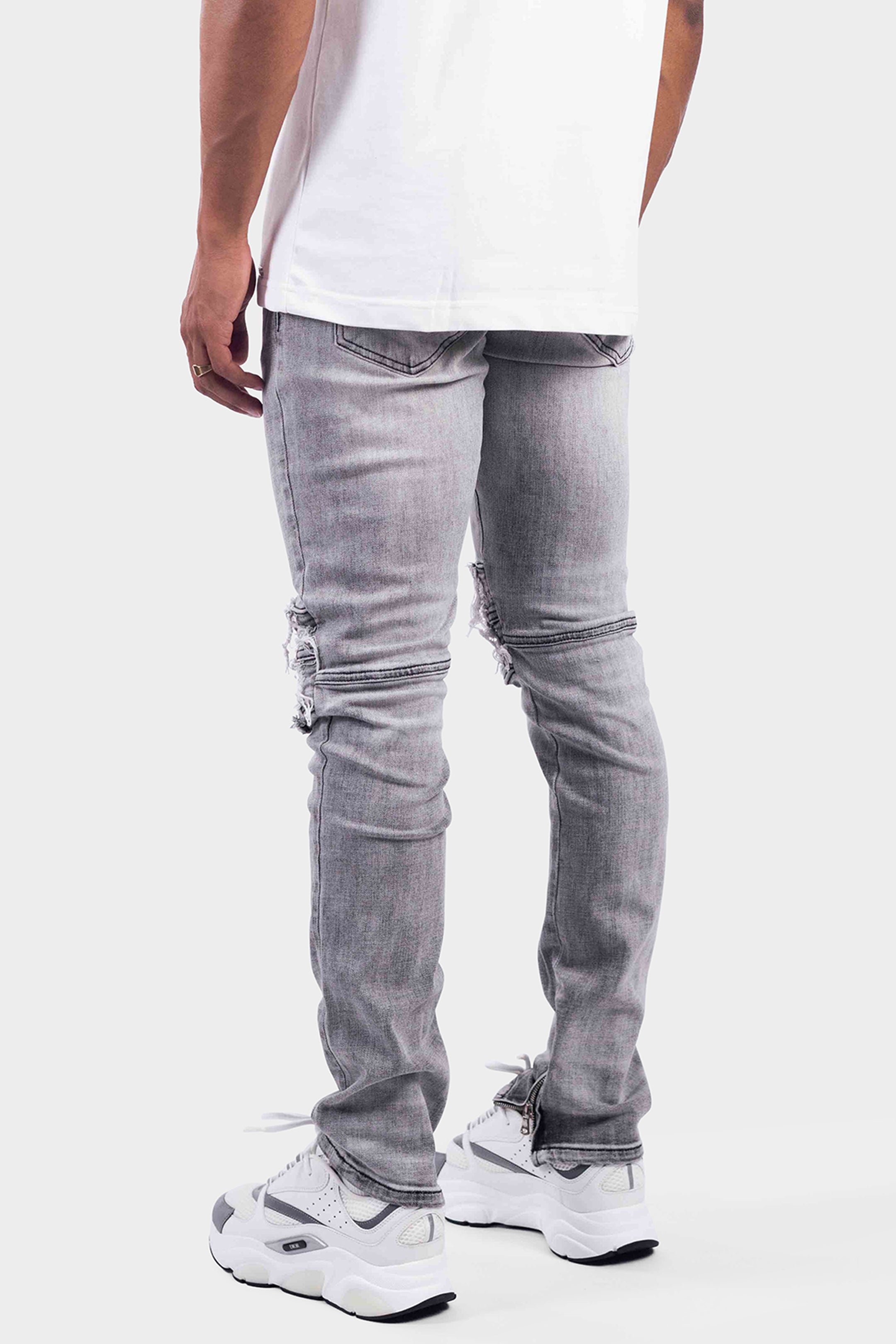 ZIP DENIM JEANS GREY