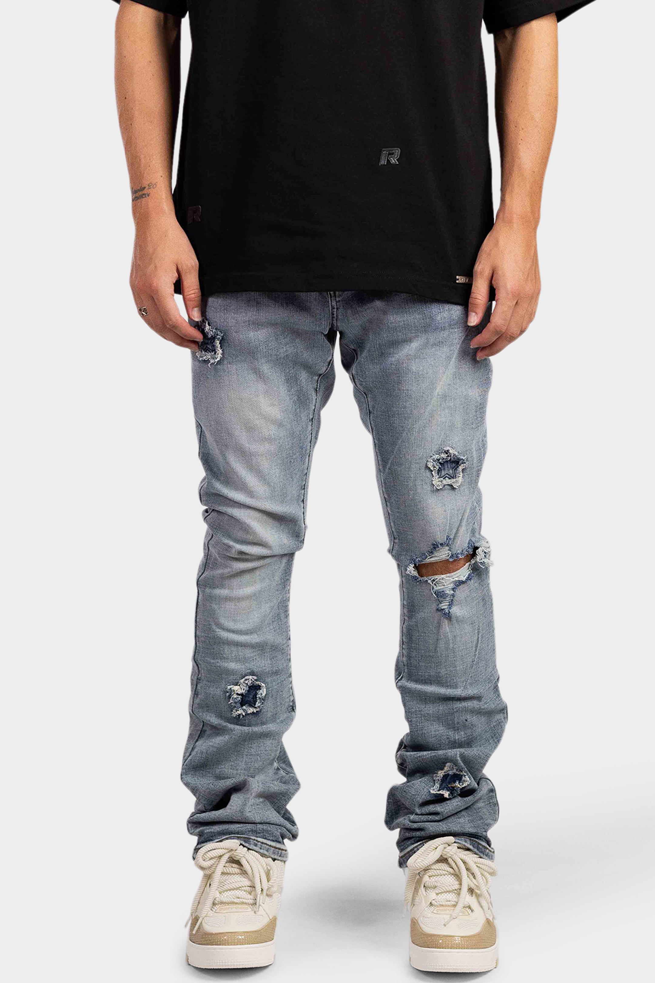 STAR DENIM PATCHED FLARED JEANS