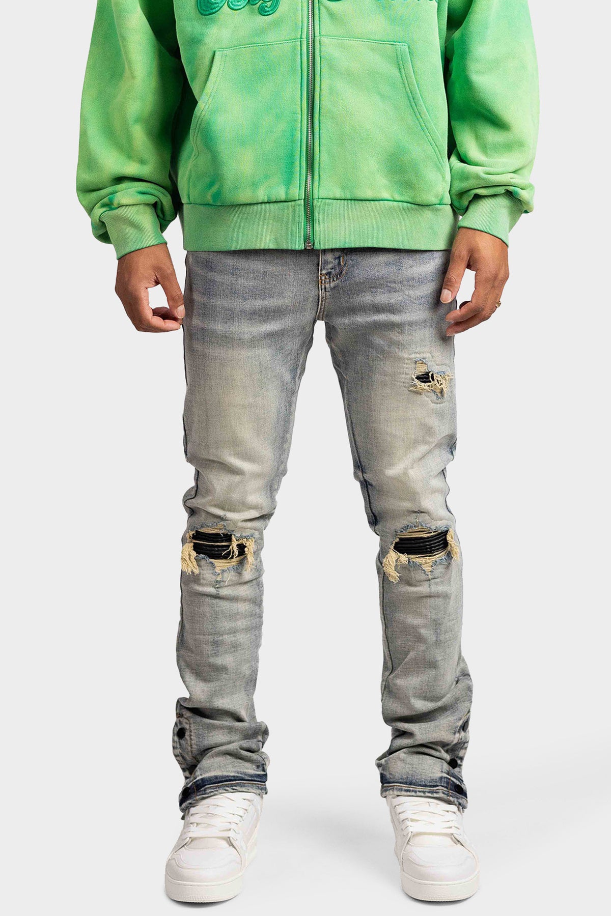 BUTTON RIPPED DENIM JEANS – Rivero Fashion