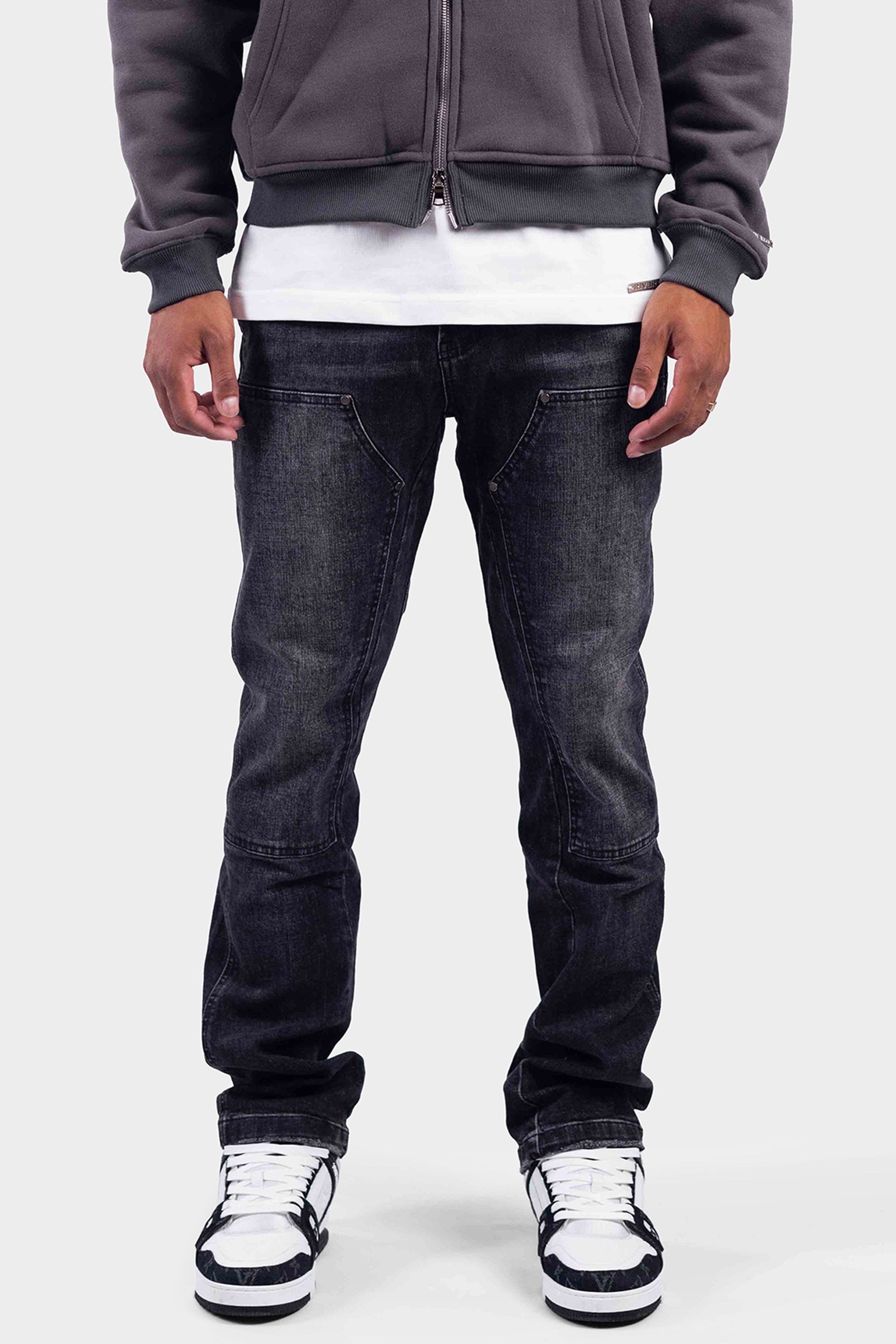 CARPENTER FLARED DENIM JEANS BLACK