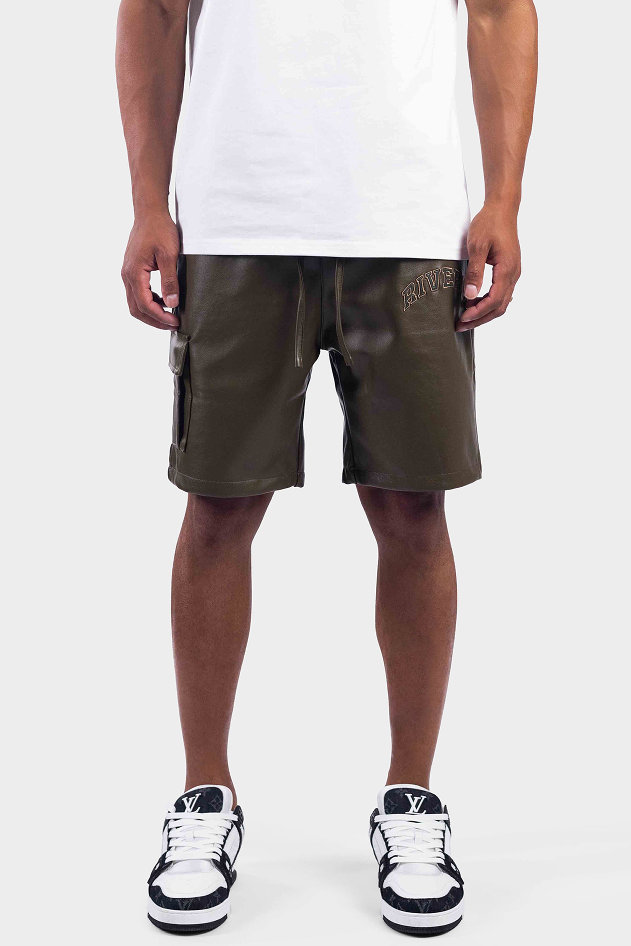 LEATHER CARGO SHORTS ARMY