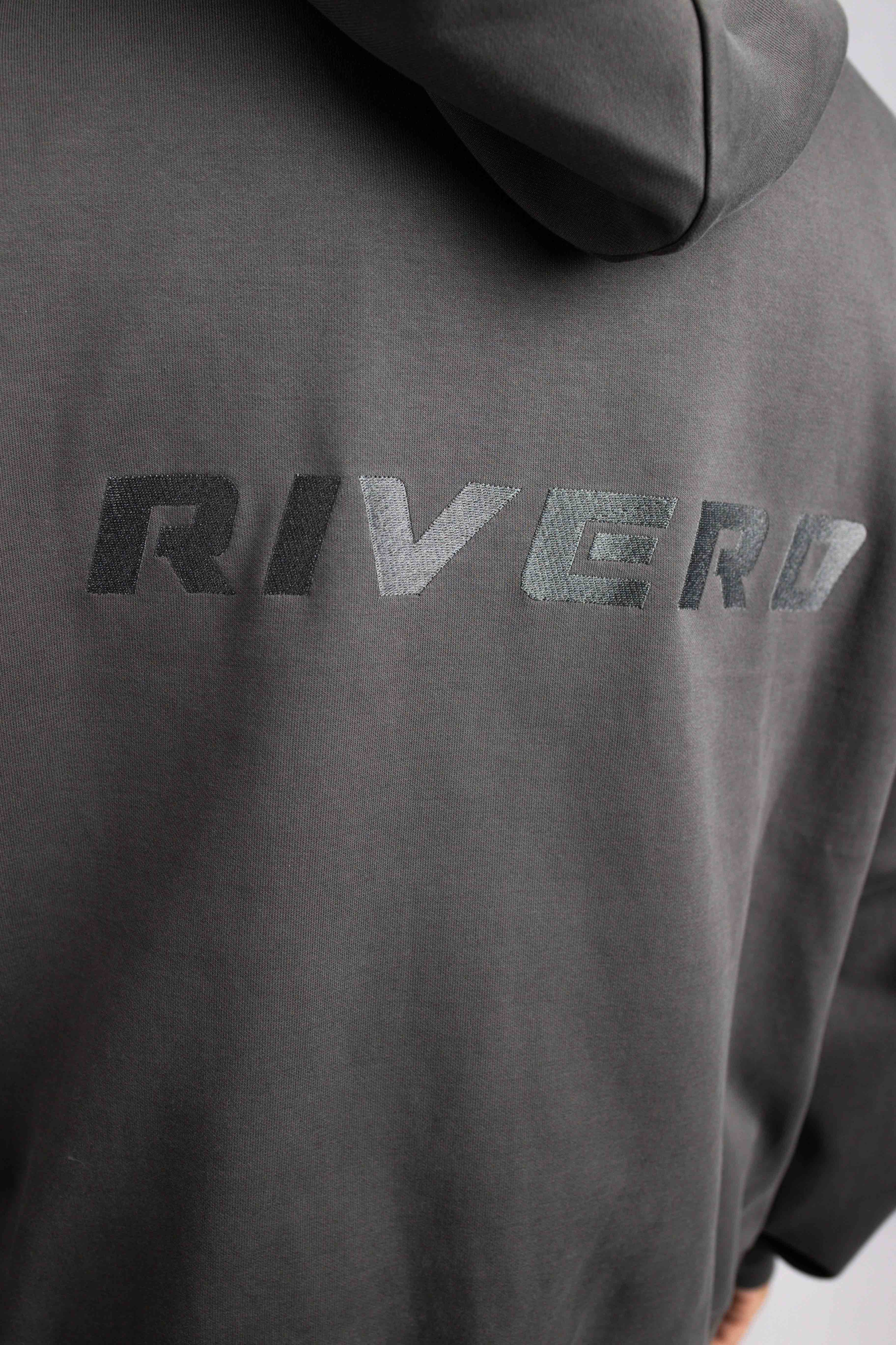 RAW SEAM OVERSIZED ZIP HOODIE CHARCOAL