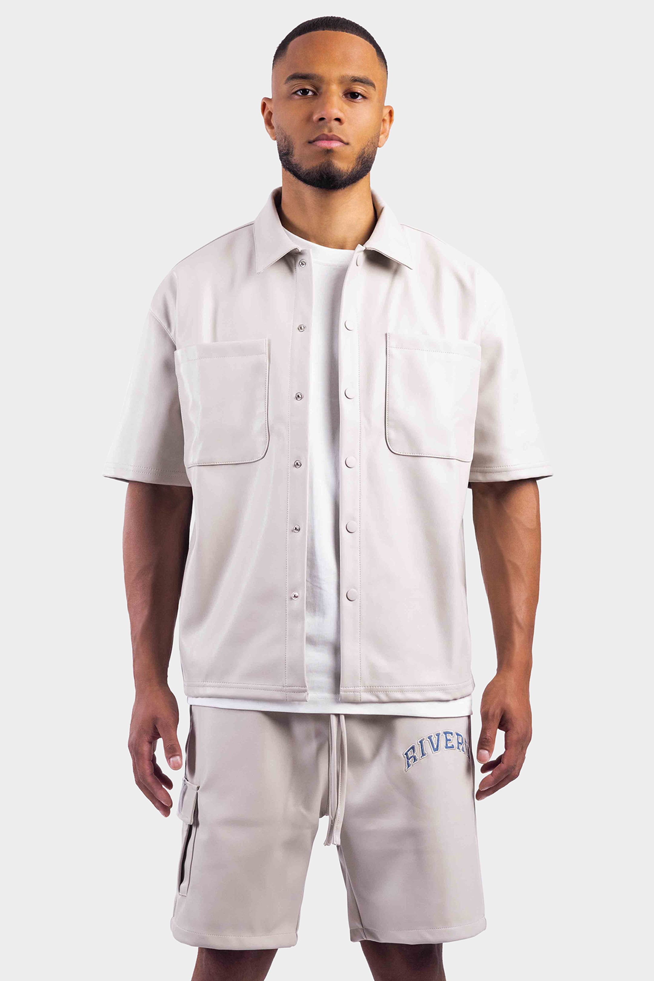 LEATHER OVERSIZED SHIRT CREME/DENIM