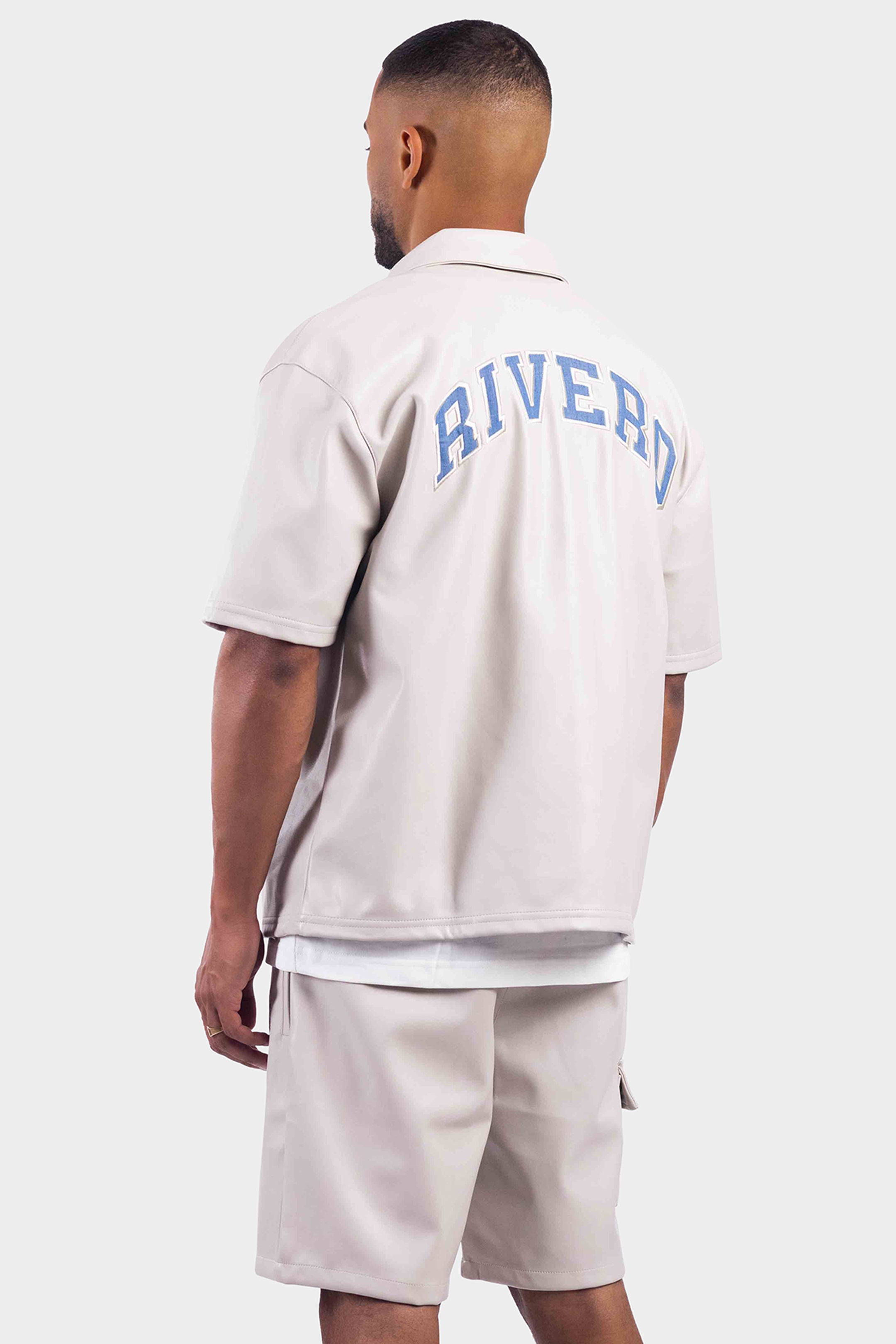 LEATHER OVERSIZED SHIRT CREME/DENIM