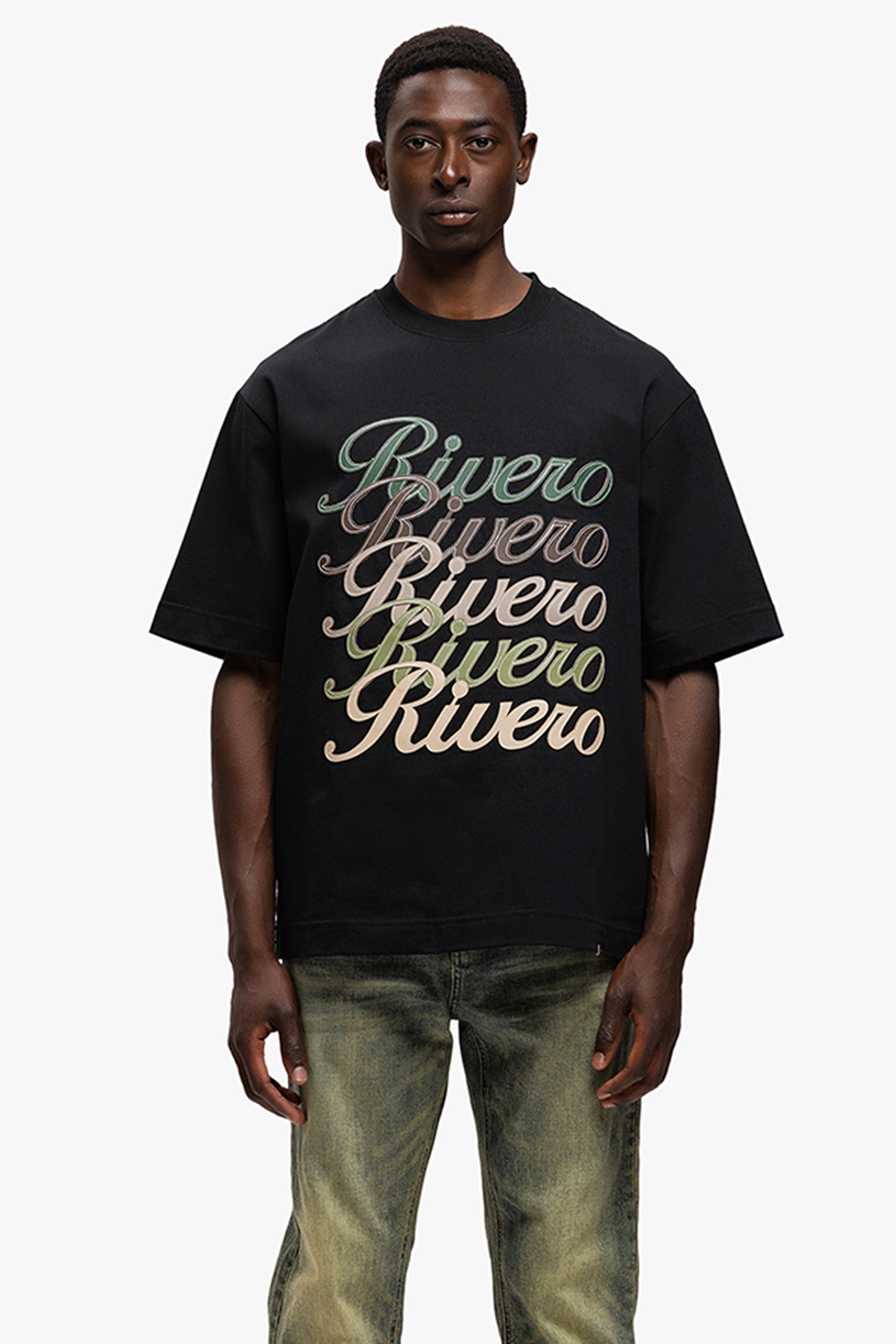 SIGNATURE LEATHER PATCHED T-SHIRT BLACK