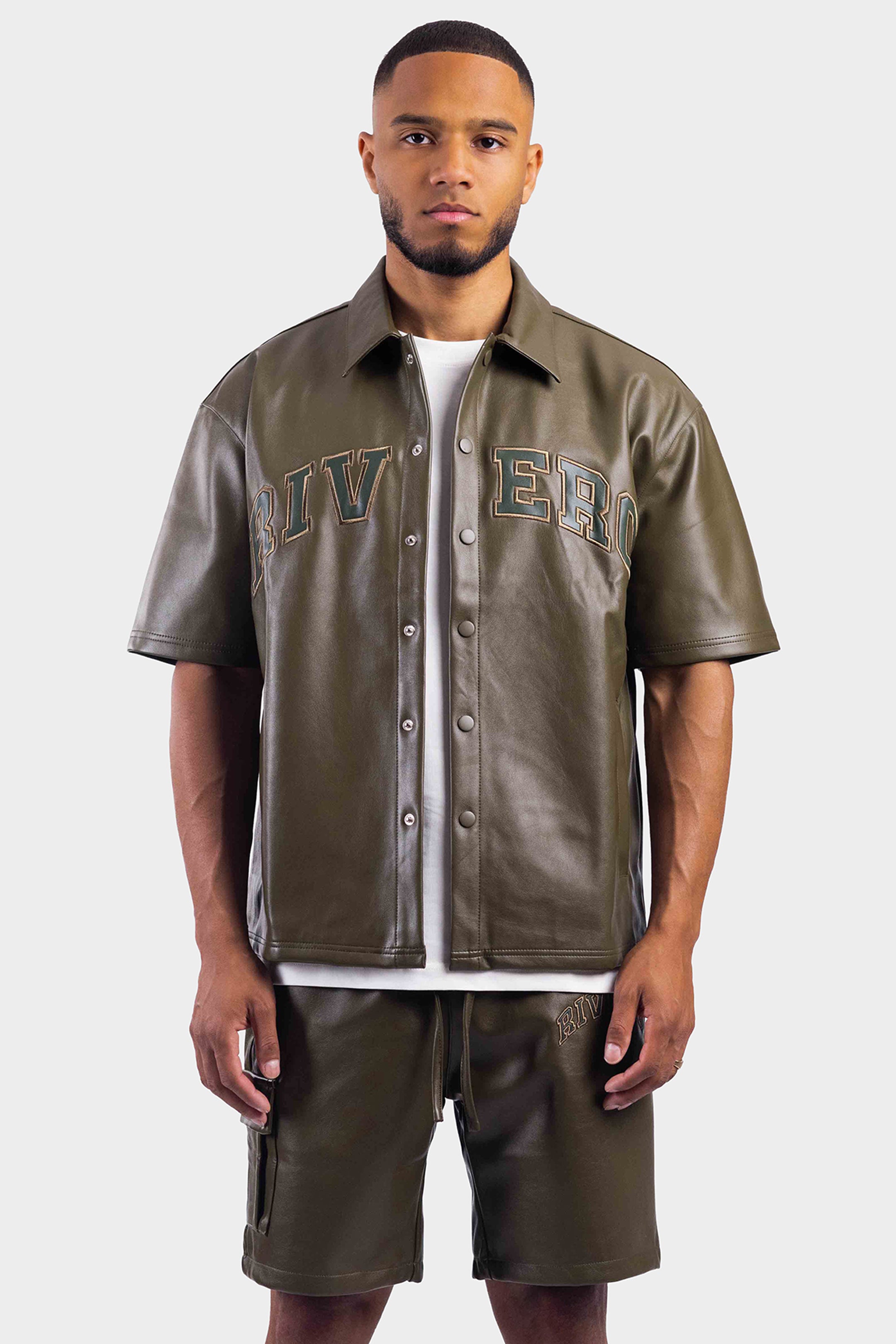 LEATHER OVERSIZED SHIRT ARMY