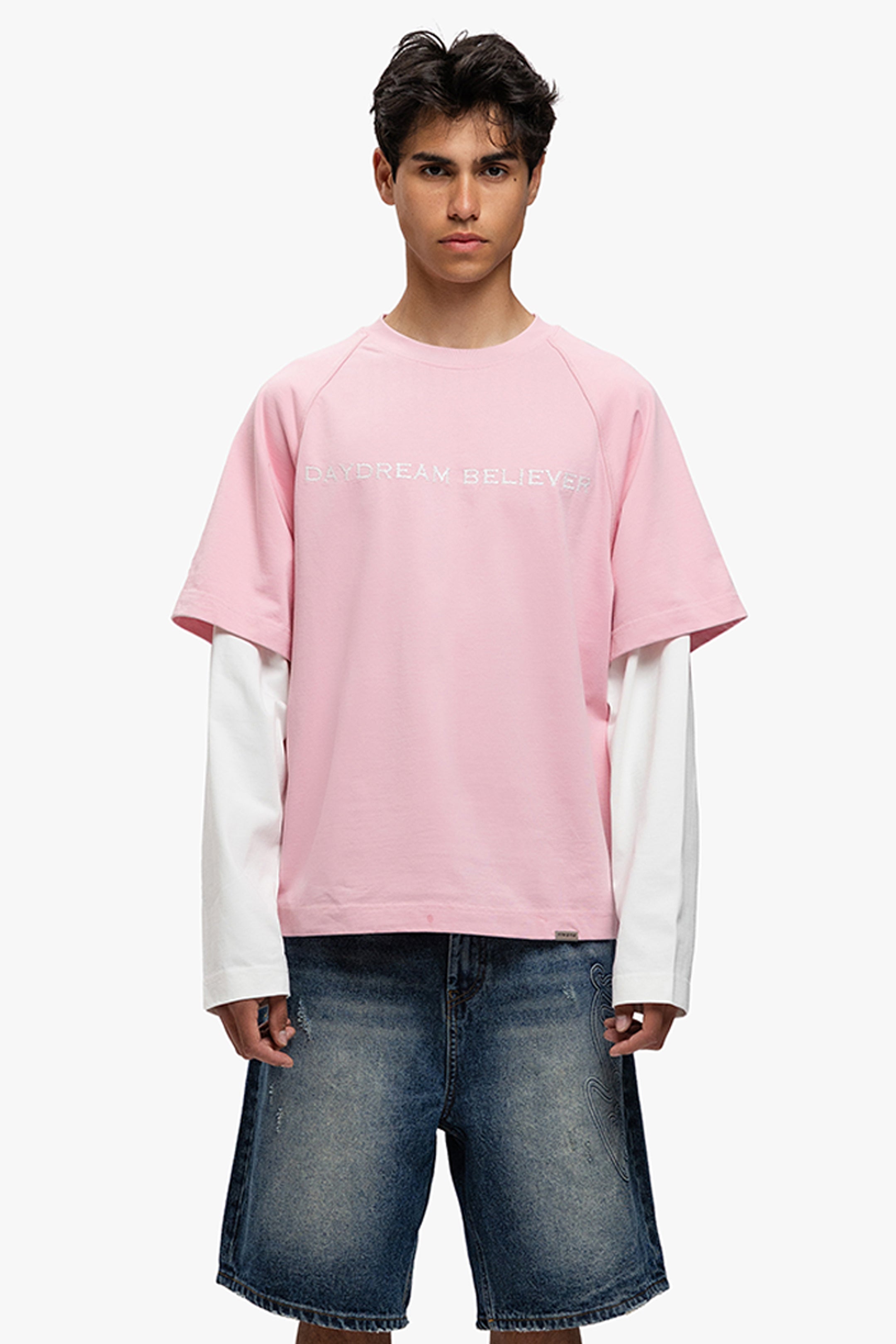 DAYDREAM DOUBLE LAYERED TEE PINK/WHITE