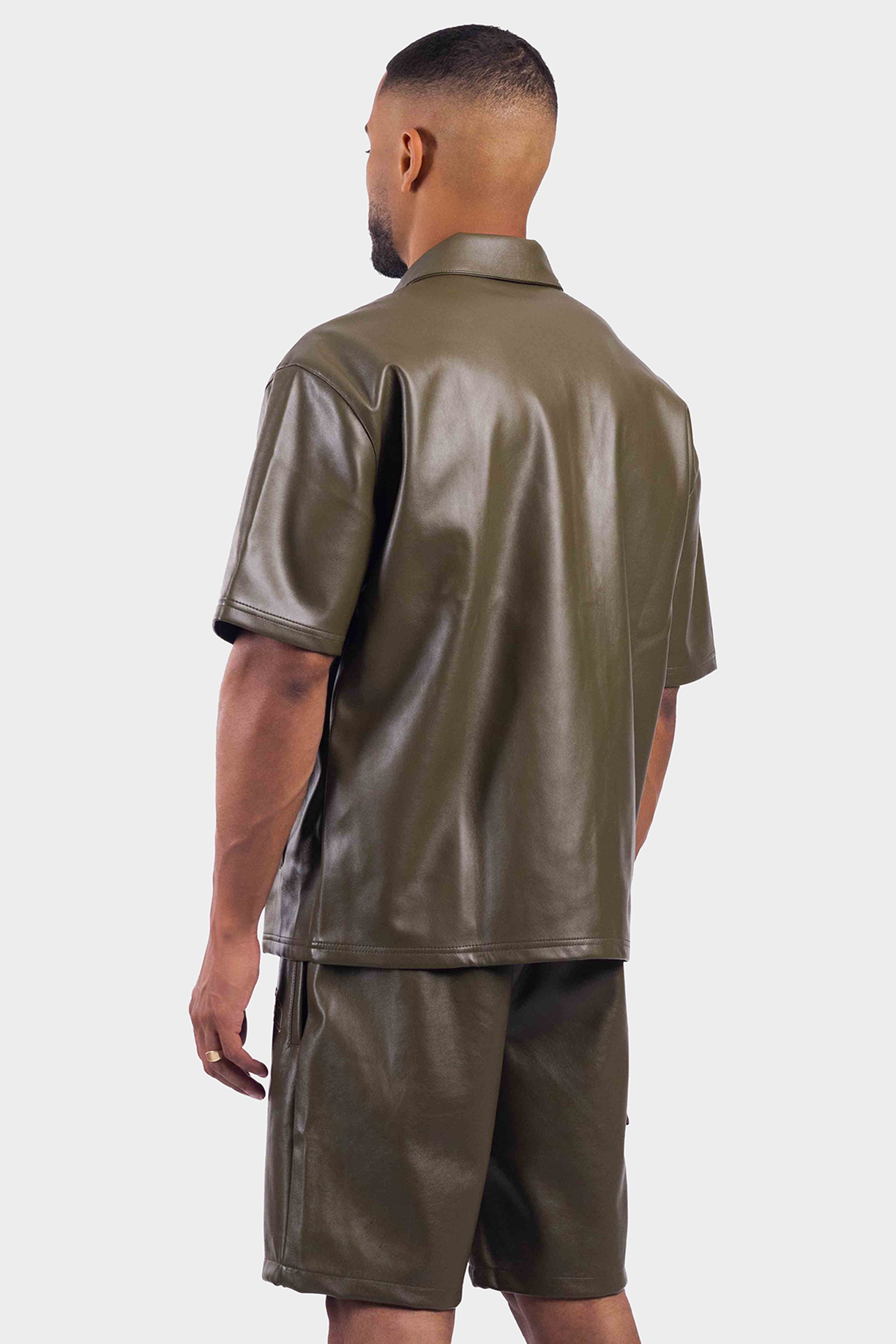 LEATHER OVERSIZED SHIRT ARMY