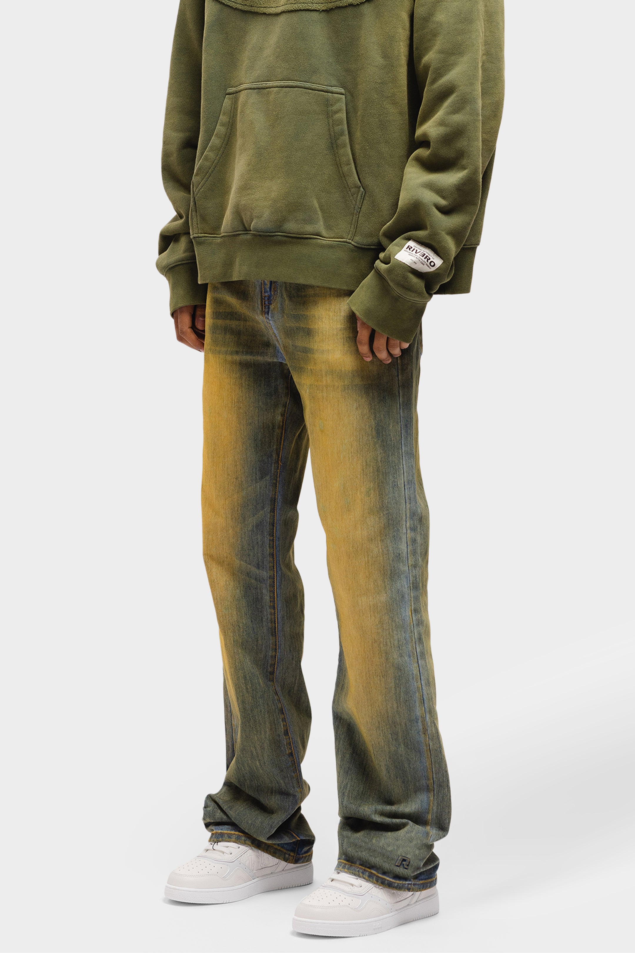 RELAXED EMBOSSED HEAVY WASHED DENIM JEANS