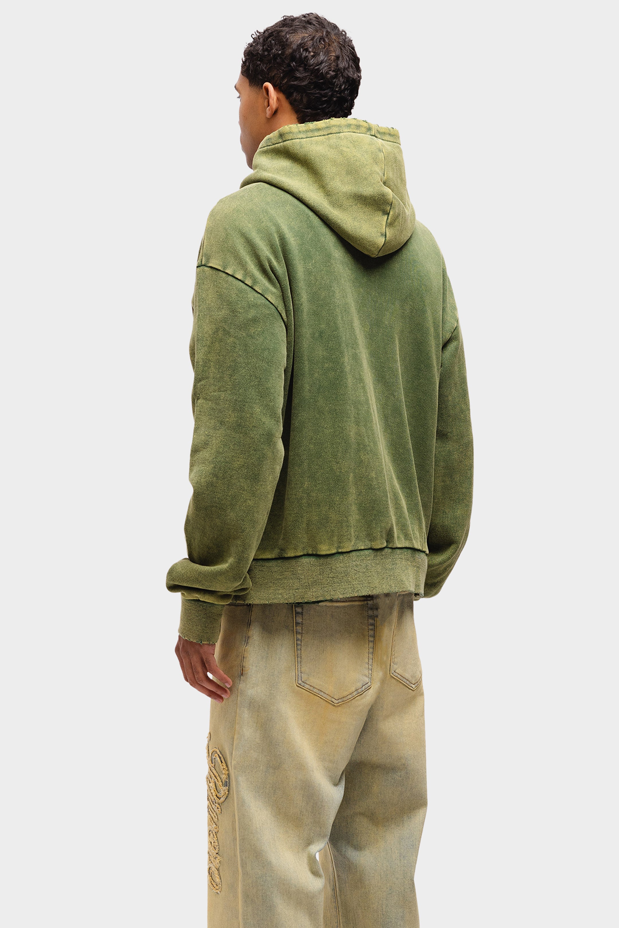 SCRIPT ZIP HOODIE WASHED GREEN