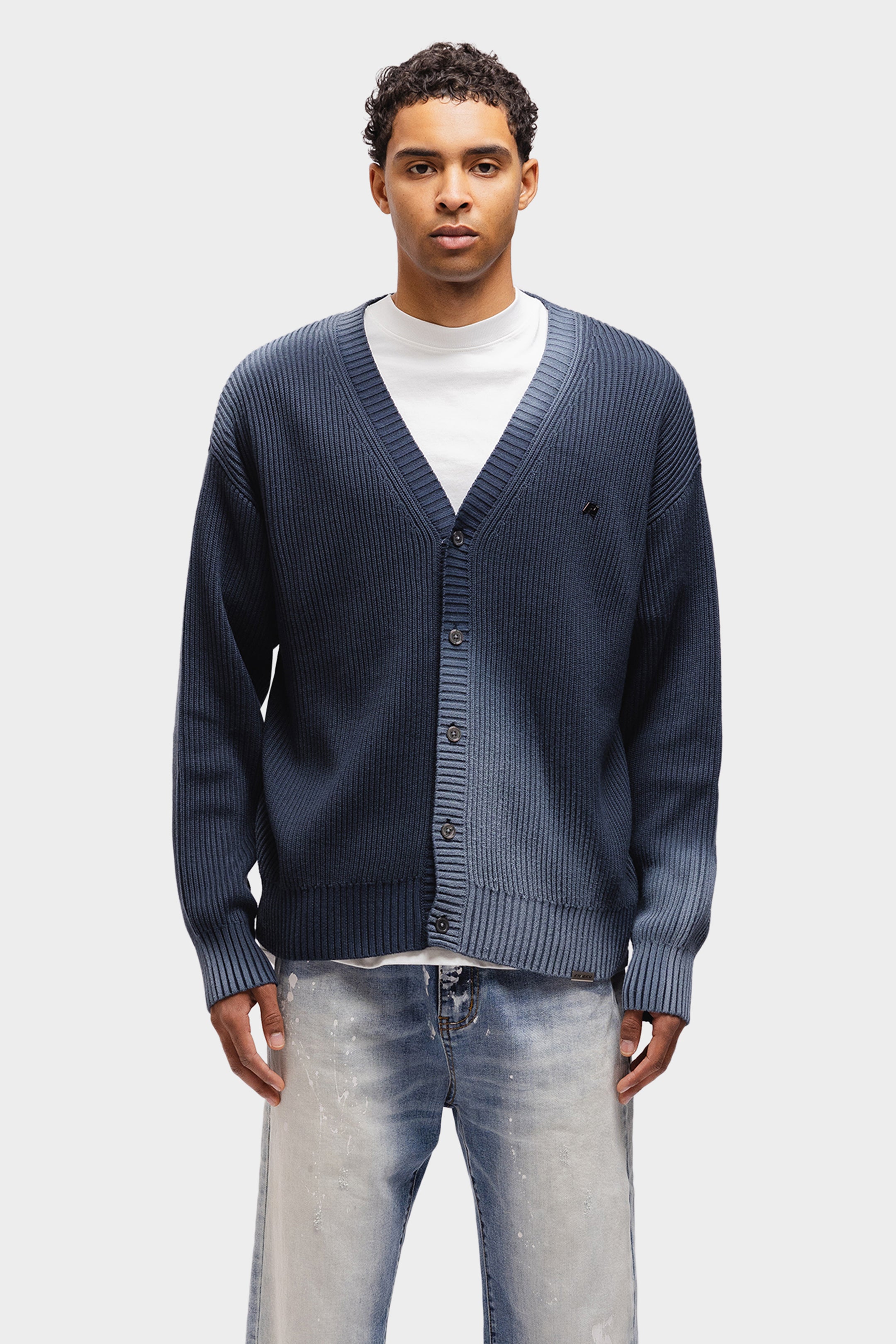KNITTED CARDIGAN WASHED NAVY