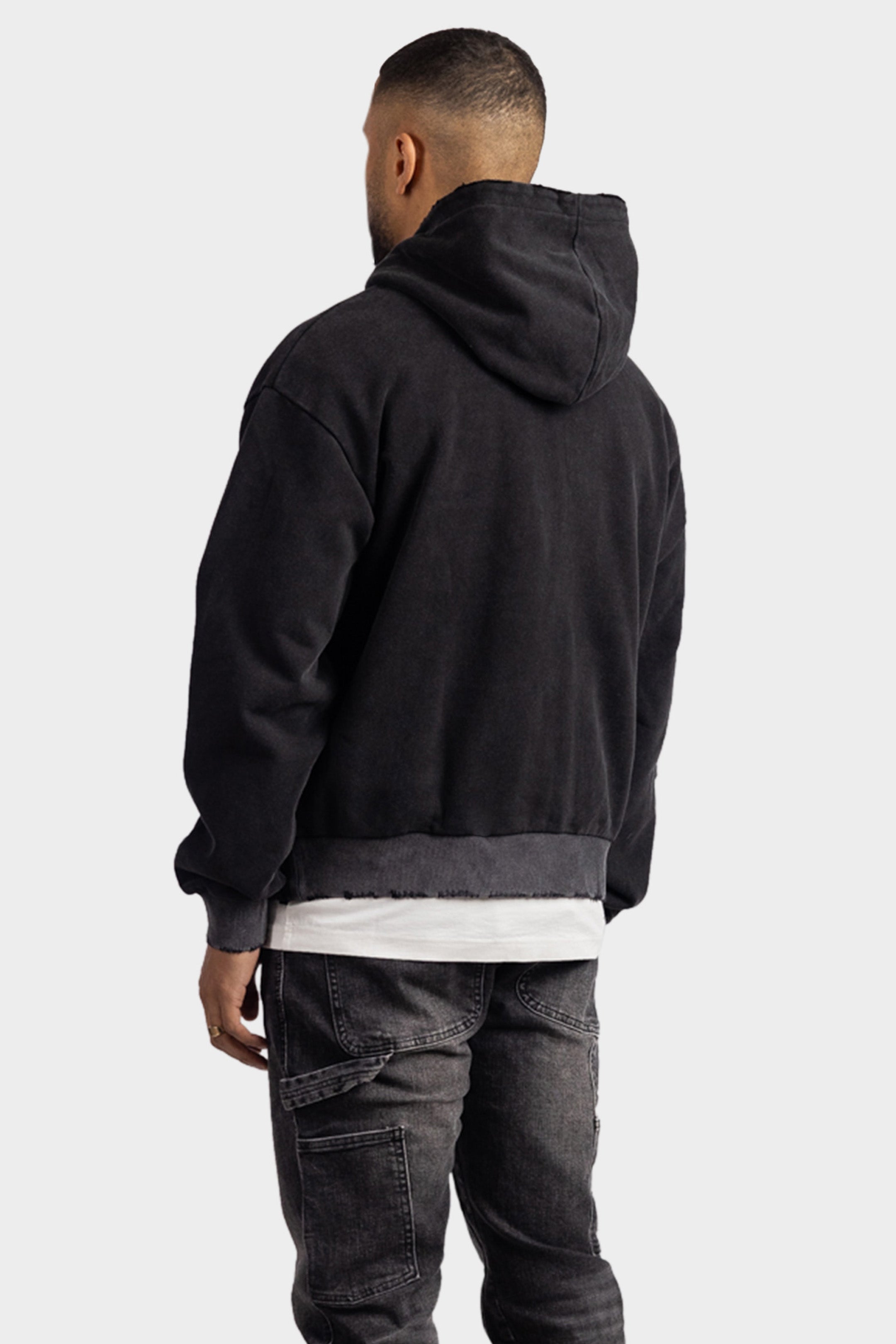 SCRIPT ZIP HOODIE WASHED BLACK