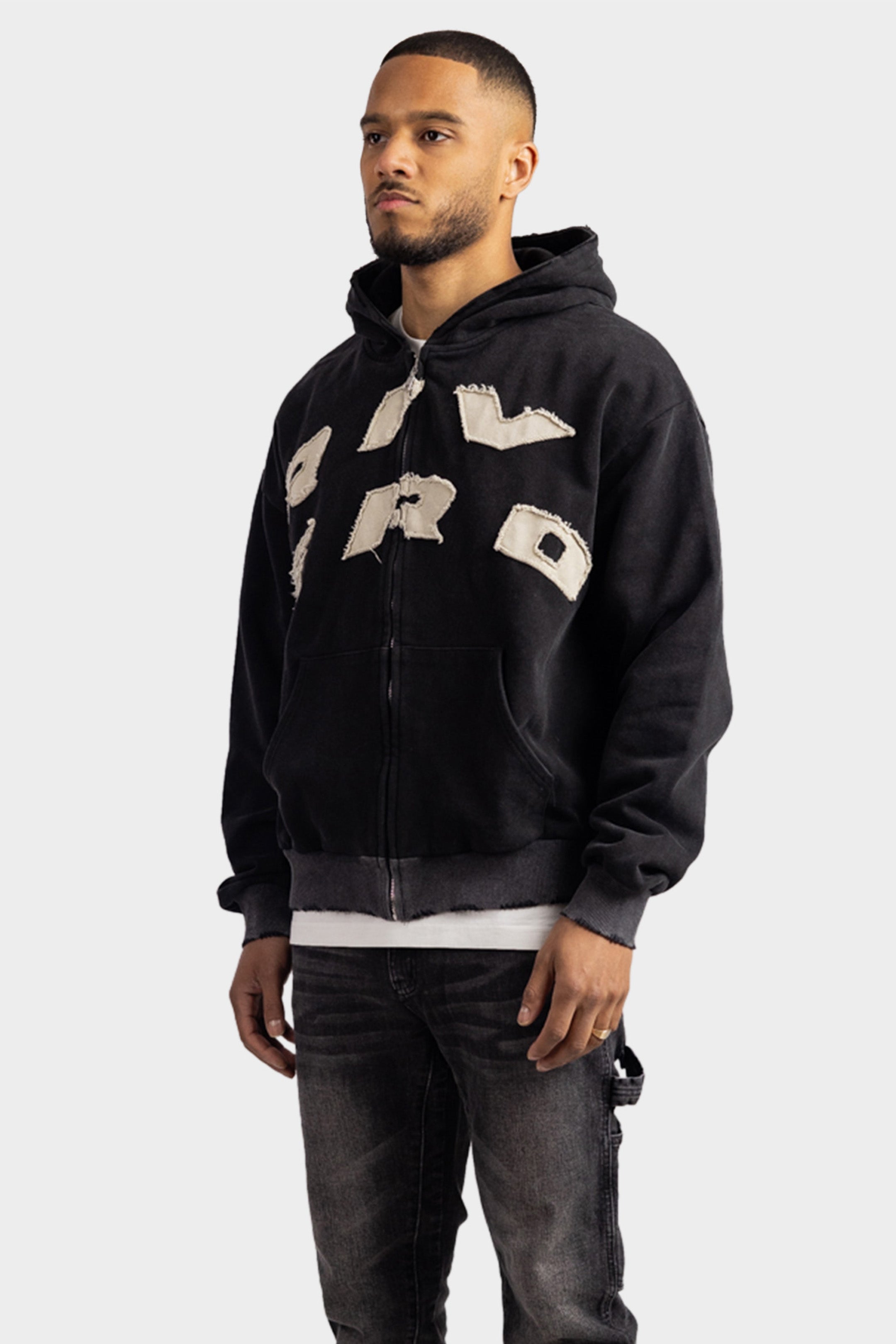 SCRIPT ZIP HOODIE WASHED BLACK