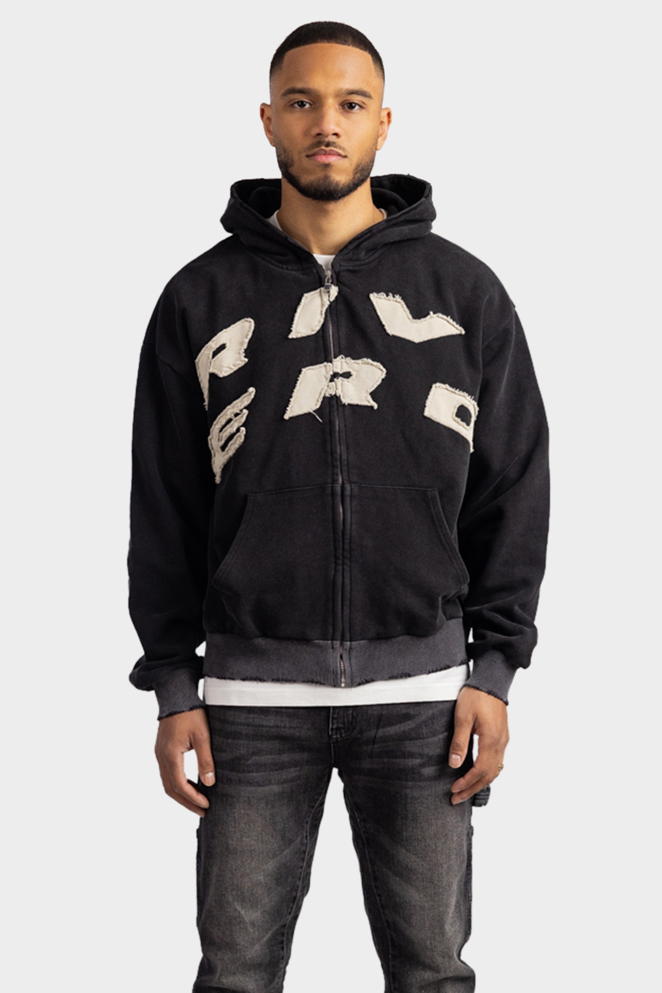 SCRIPT ZIP HOODIE WASHED BLACK