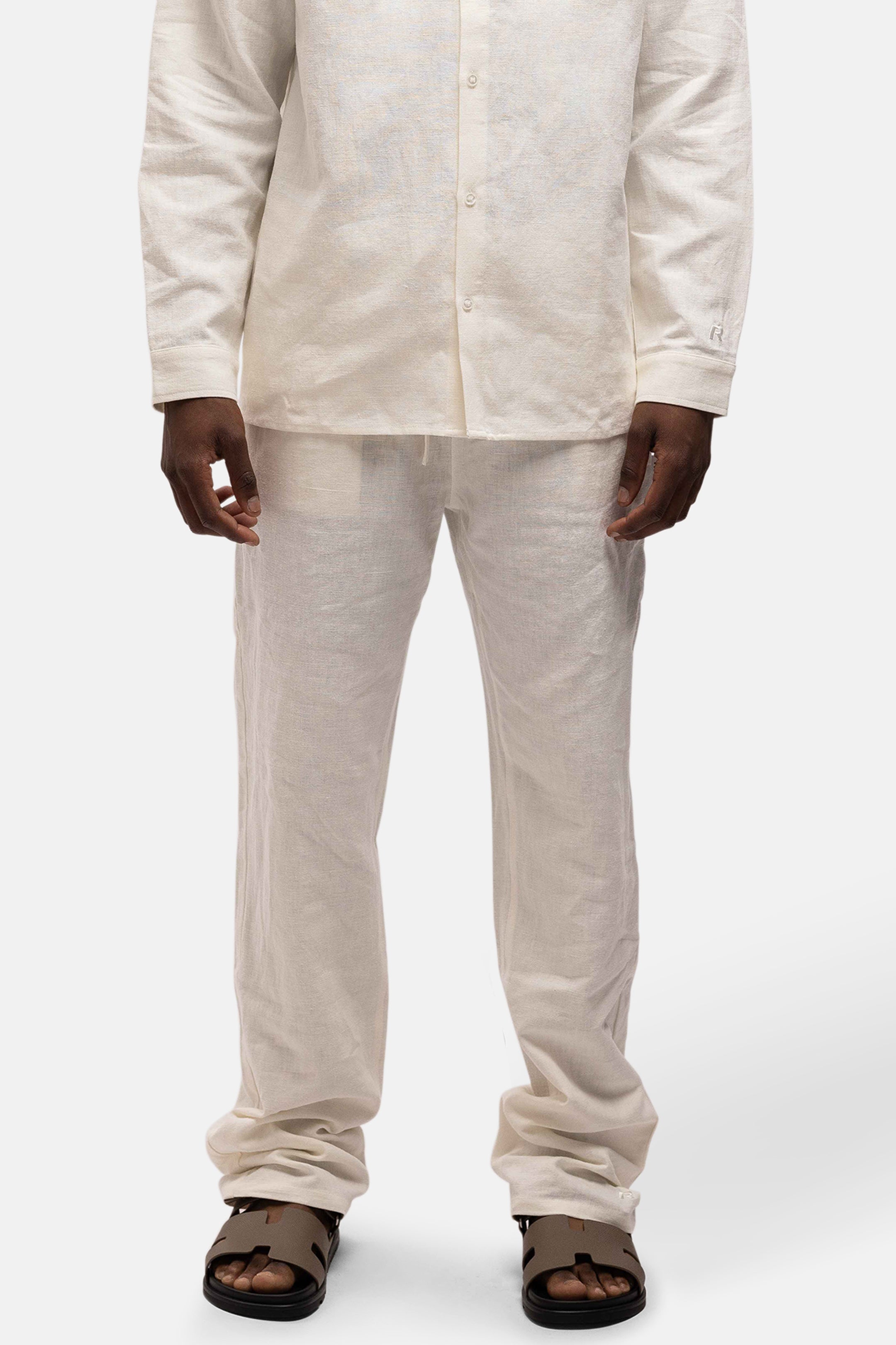 LINEN STRAIGHT LEG PANTS WHITE