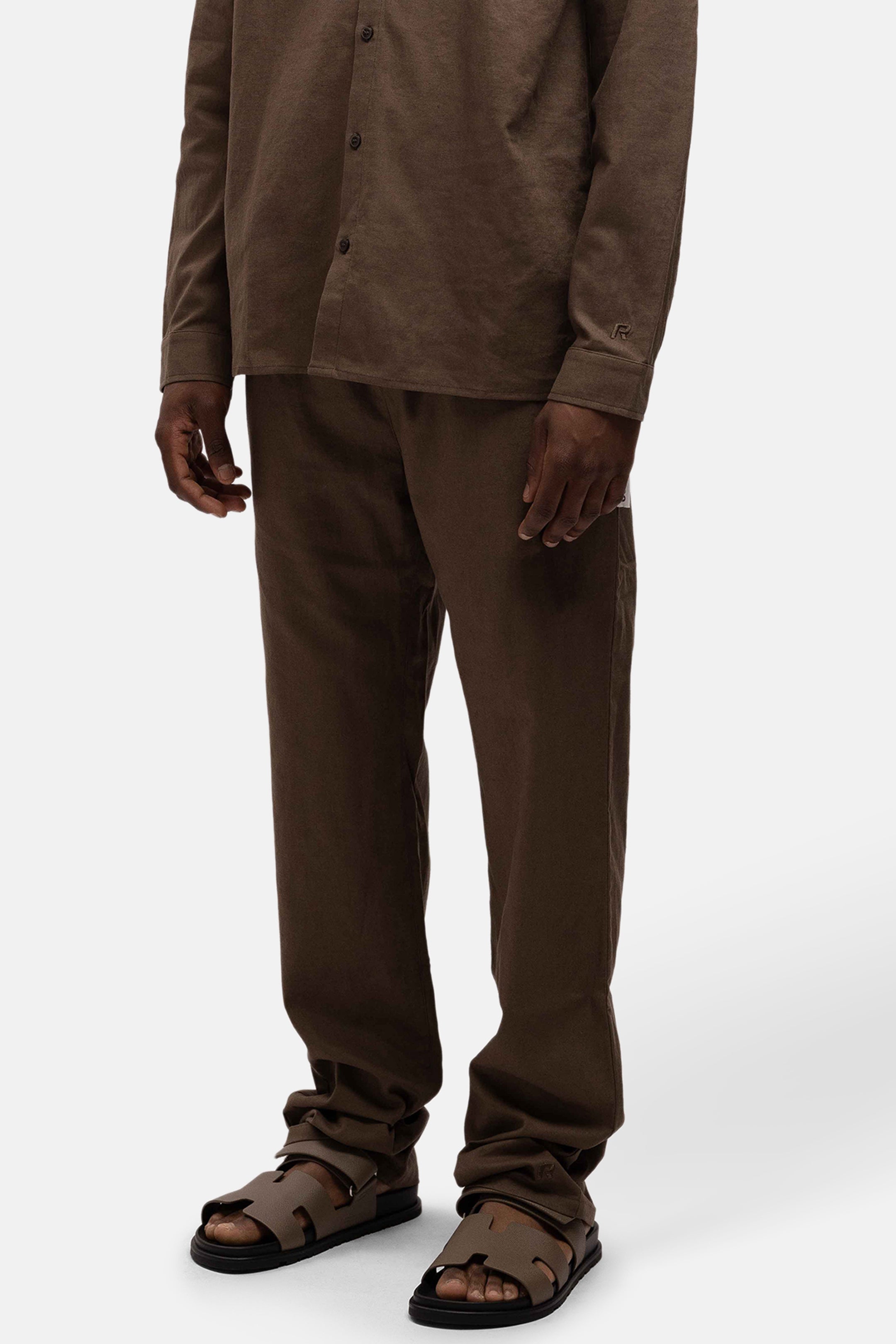 LINEN STRAIGHT LEG PANTS BROWN