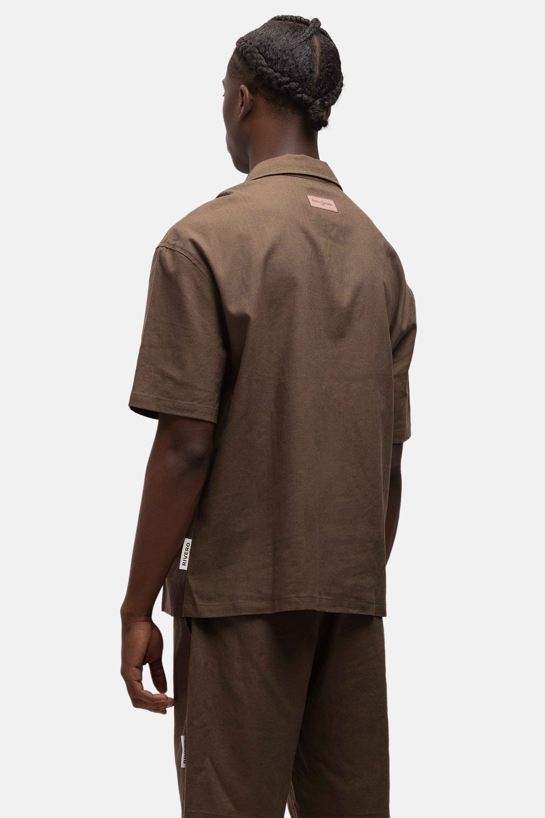 LINEN SHIRT SHORT SLEEVE BROWN