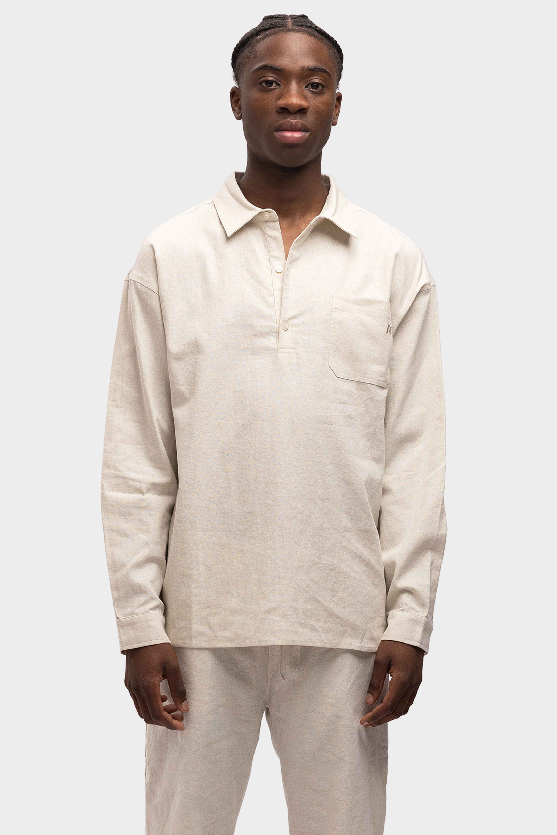 LINEN SHIRT QUARTER BUTTON SAND