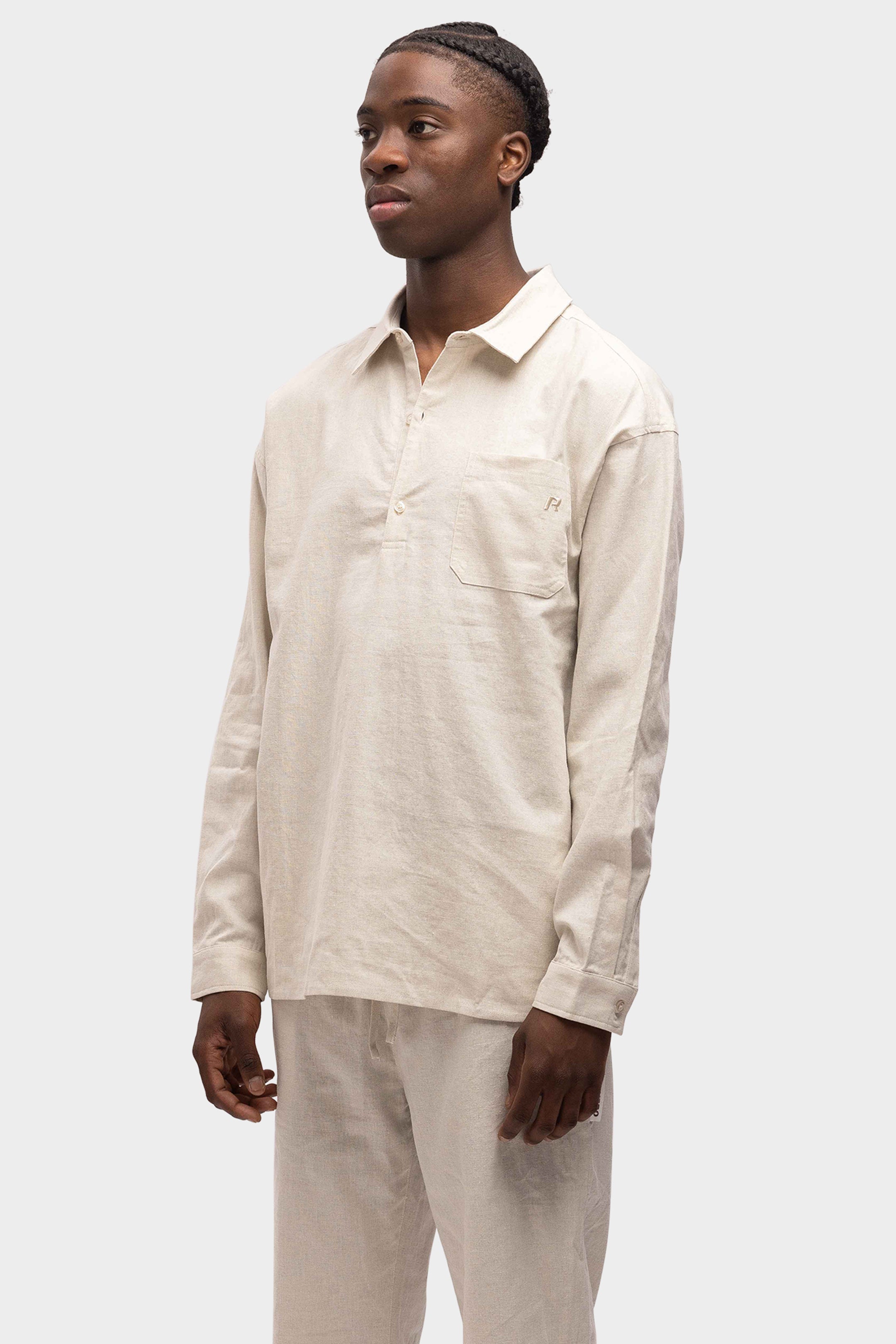 LINEN SHIRT QUARTER BUTTON SAND