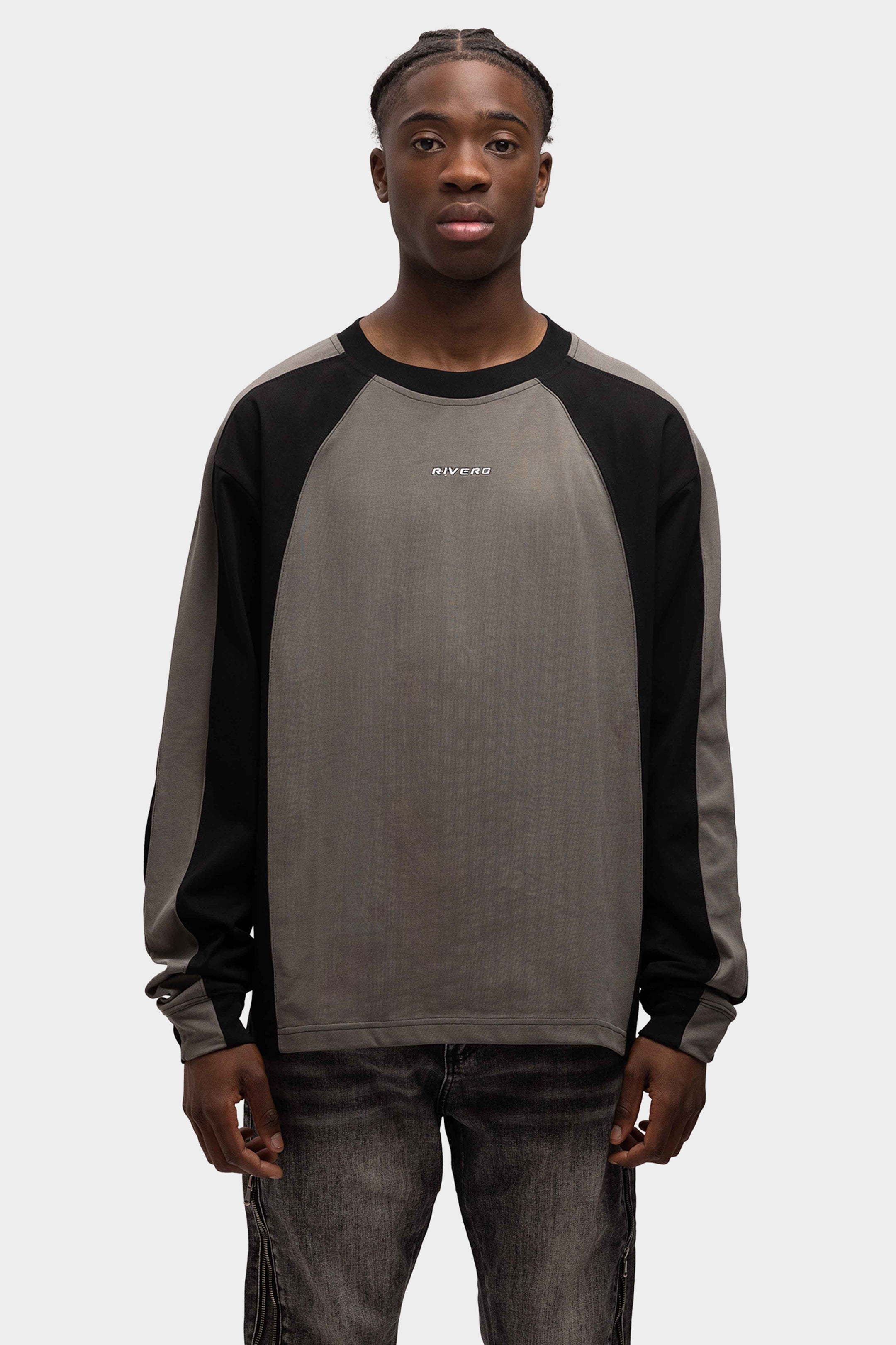 PANELED OVERSIZED LONG SLEEVE TEE BLACK/GREY