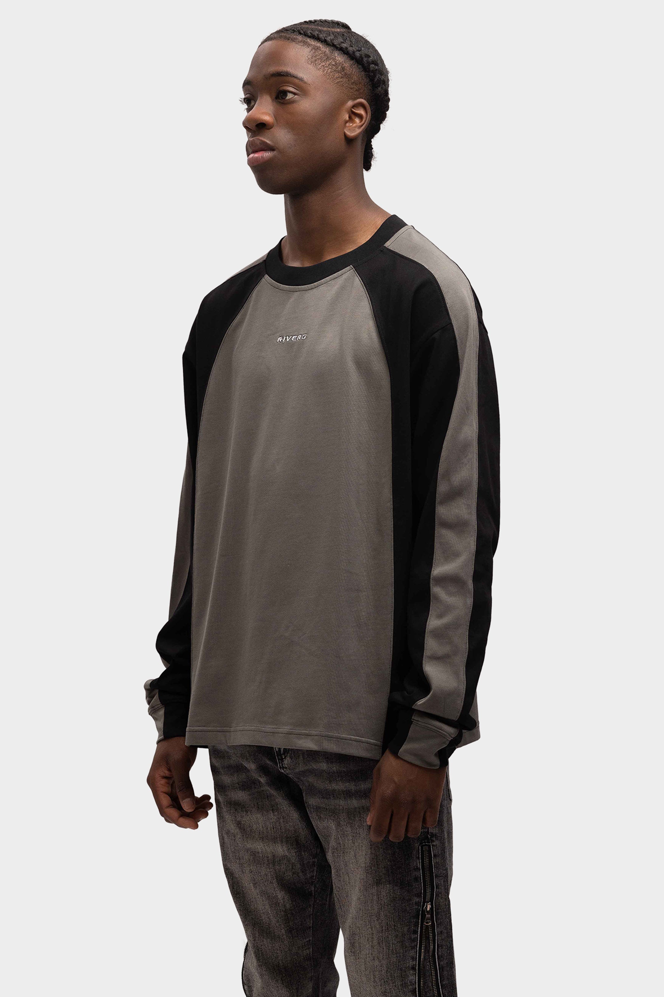 PANELED OVERSIZED LONG SLEEVE TEE BLACK/GREY