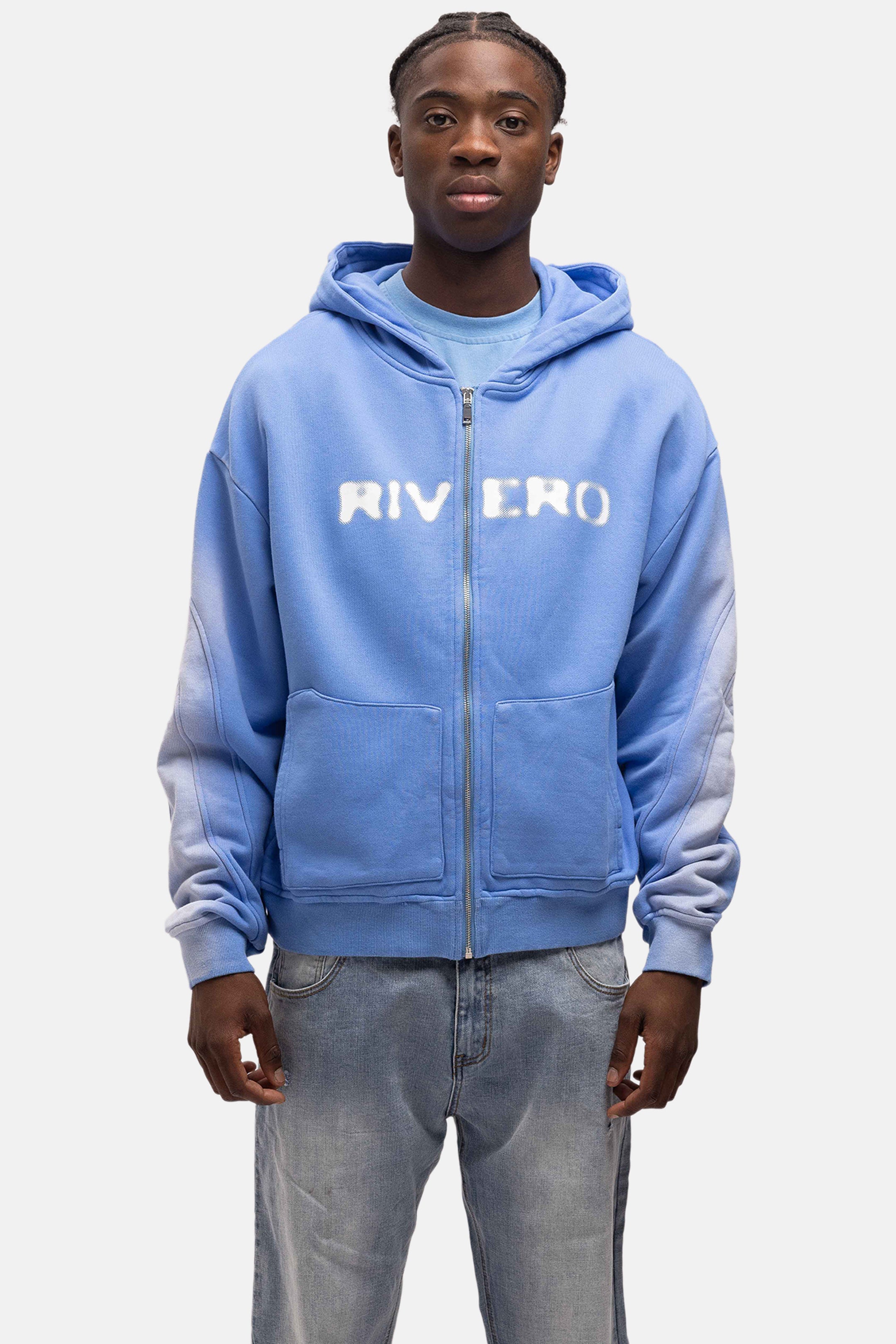 ATELIER SIDE WASHED ZIP HOODIE BLUE