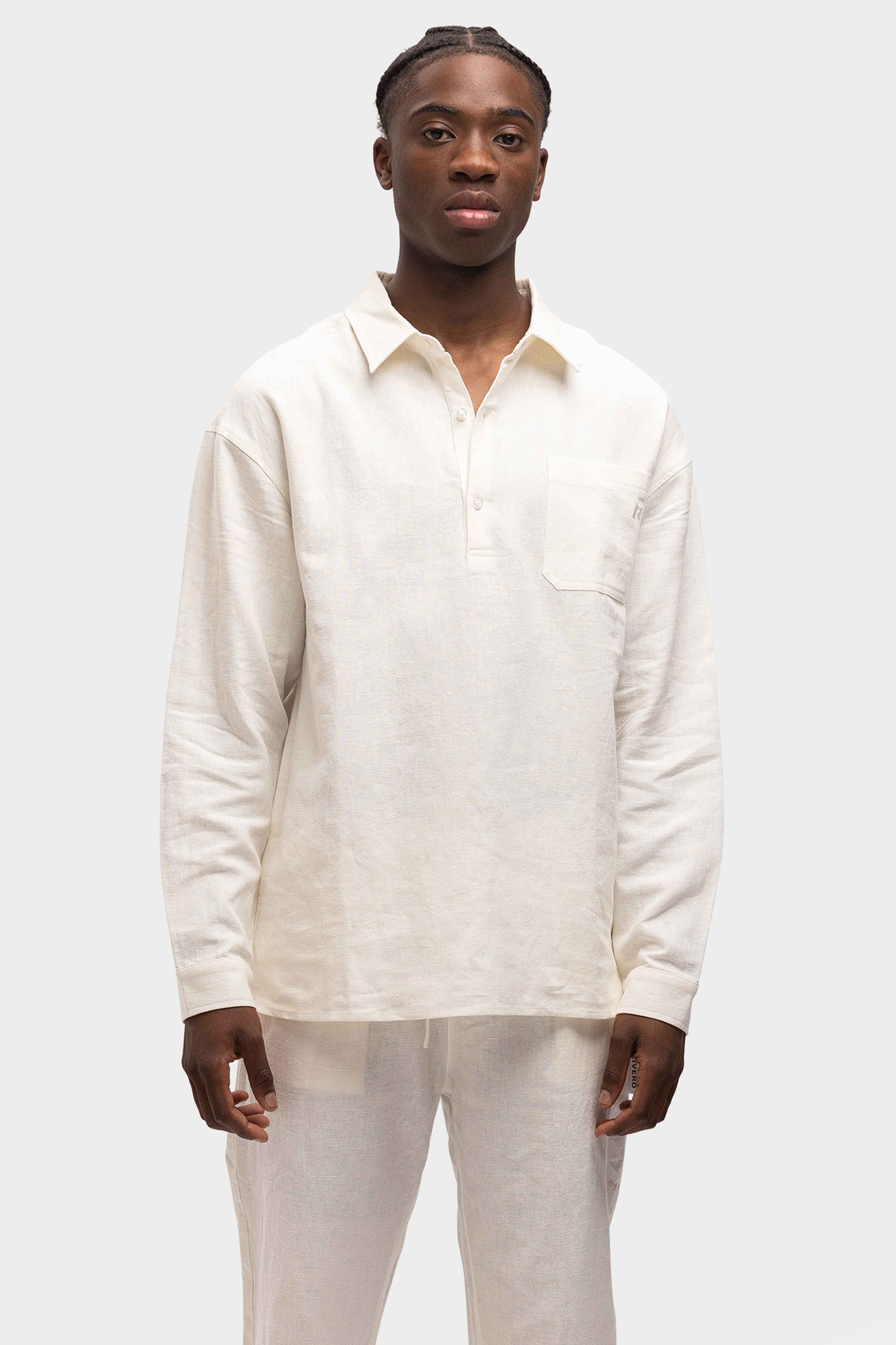 LINEN SHIRT QUARTER BUTTON WHITE
