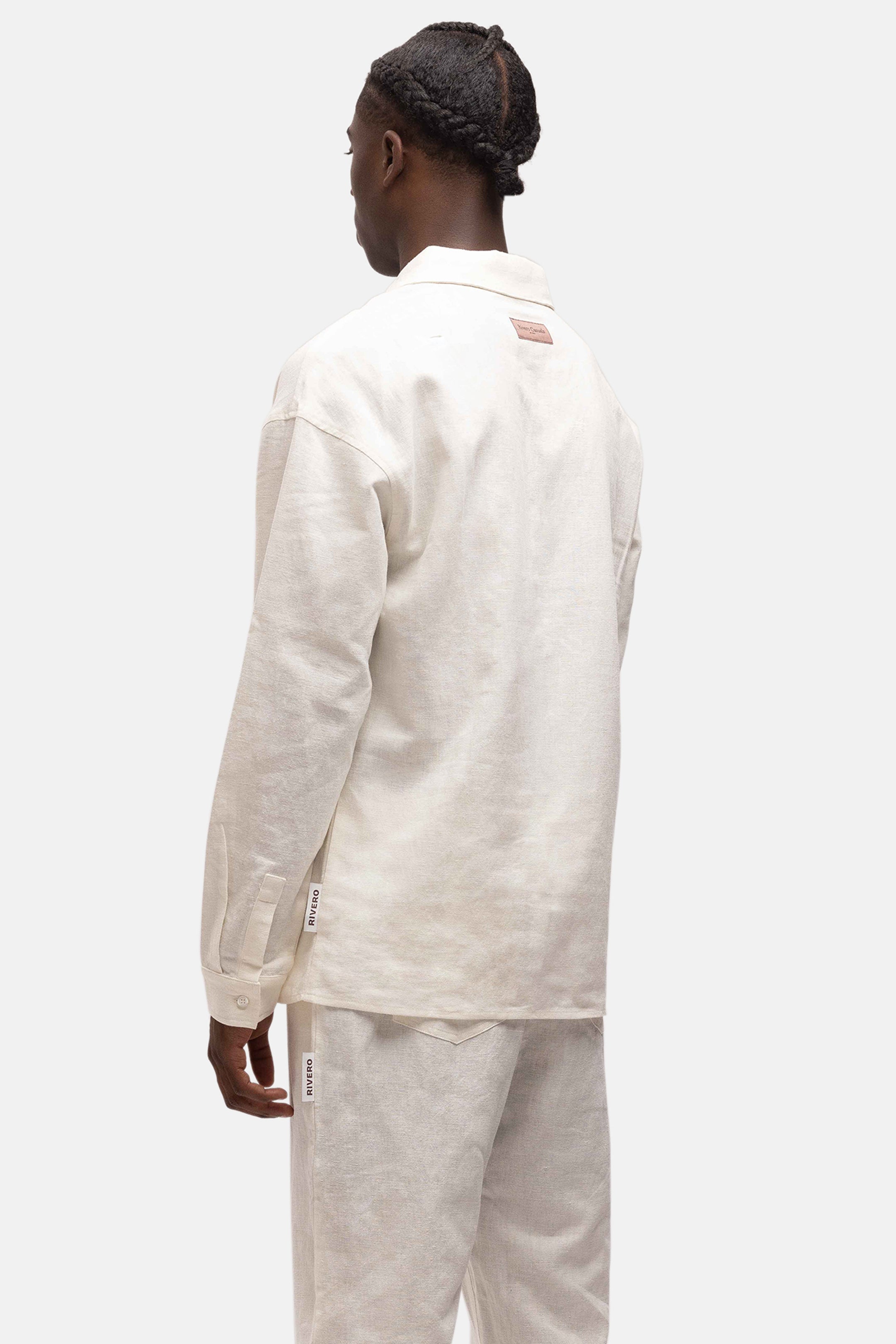 LINEN SHIRT QUARTER BUTTON WHITE
