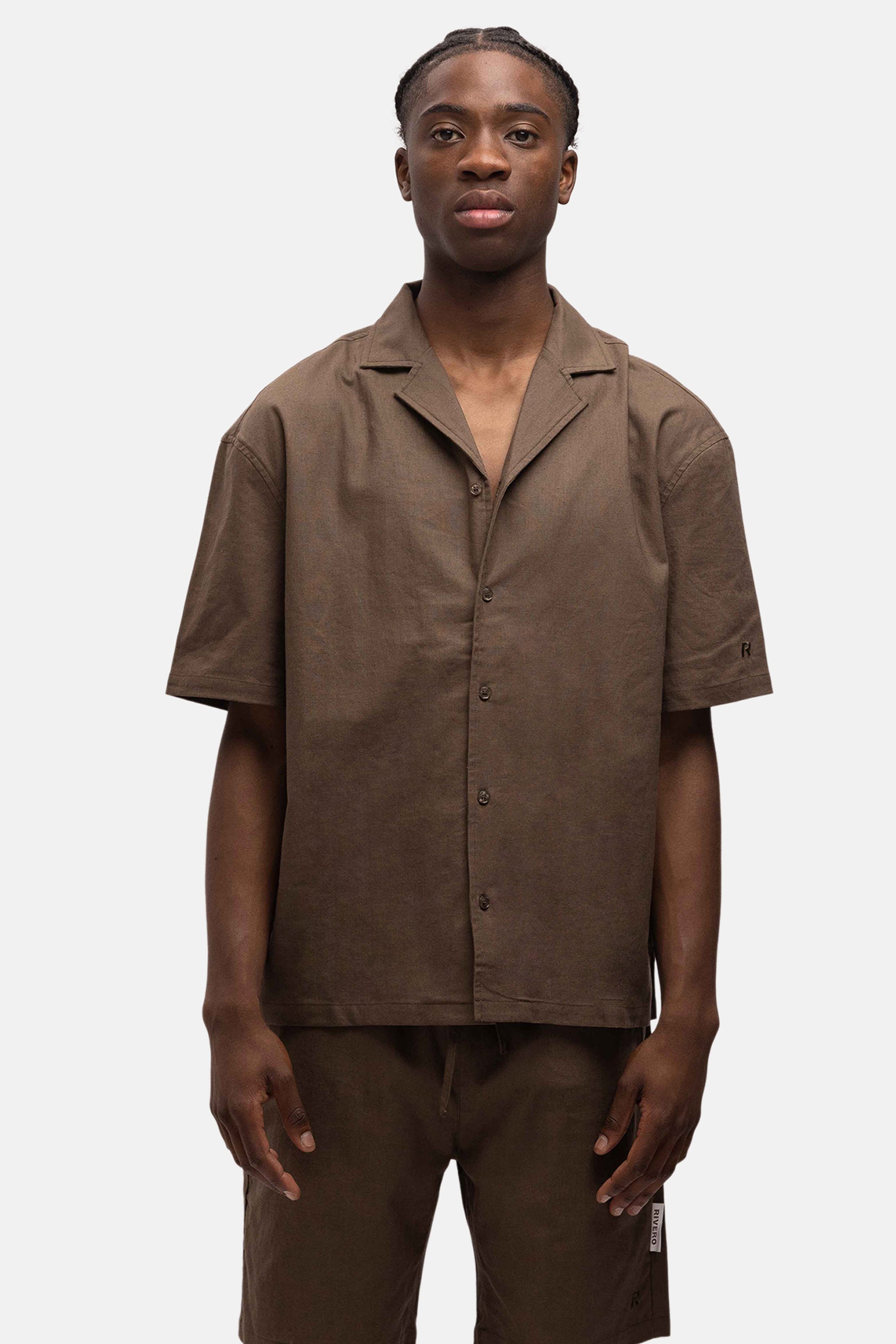 LINEN SHIRT SHORT SLEEVE BROWN