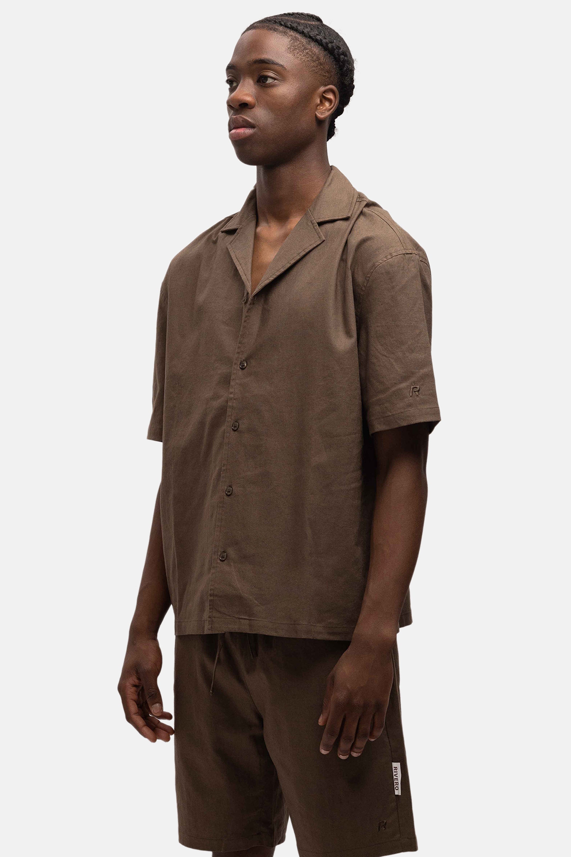 LINEN SHIRT SHORT SLEEVE BROWN