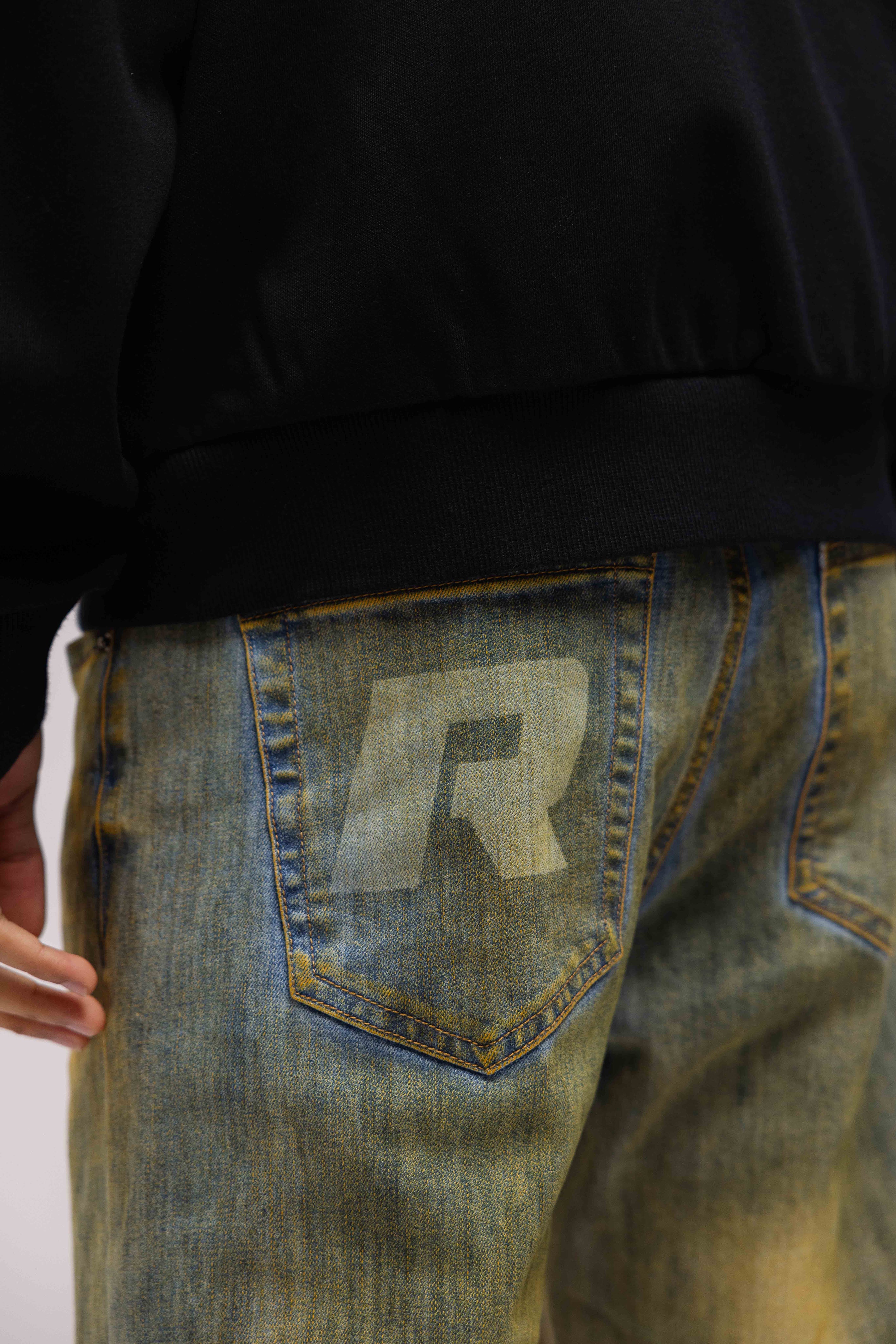 RELAXED EMBOSSED HEAVY WASHED DENIM JEANS