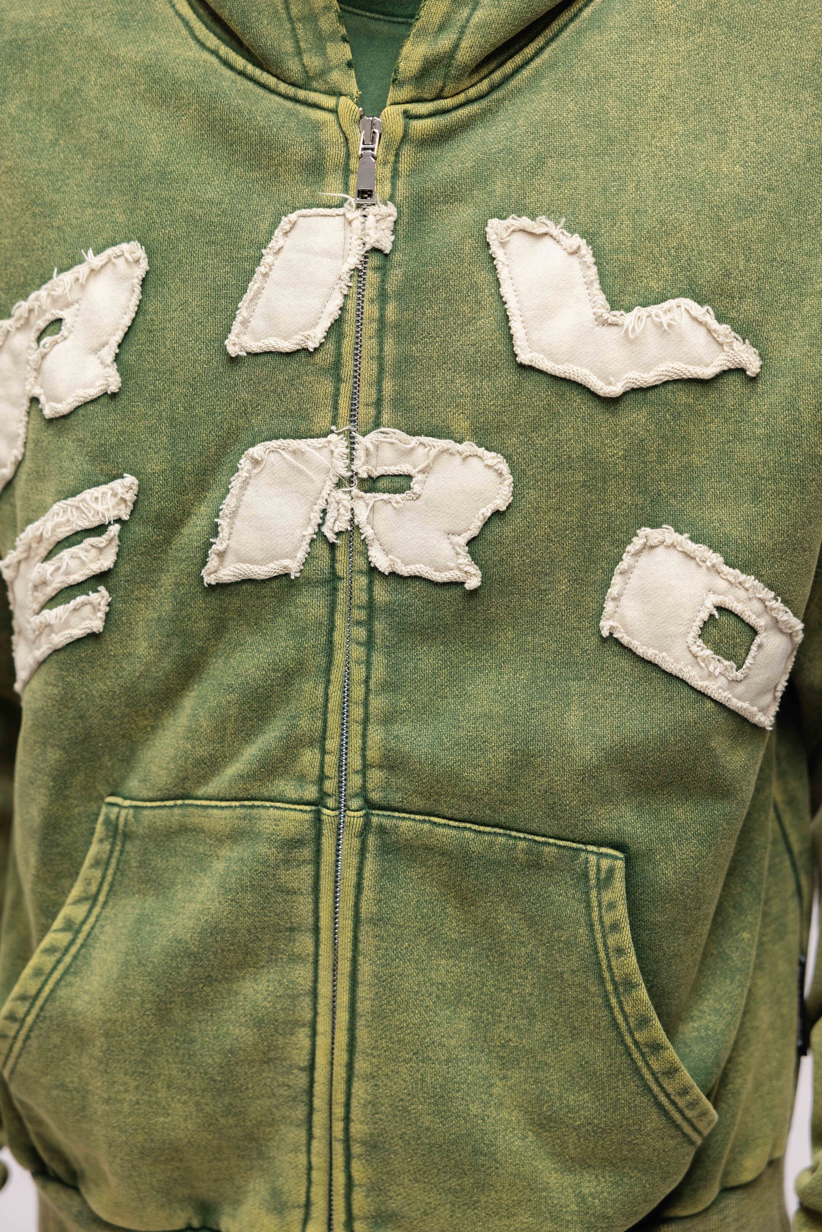 SCRIPT ZIP HOODIE WASHED GREEN