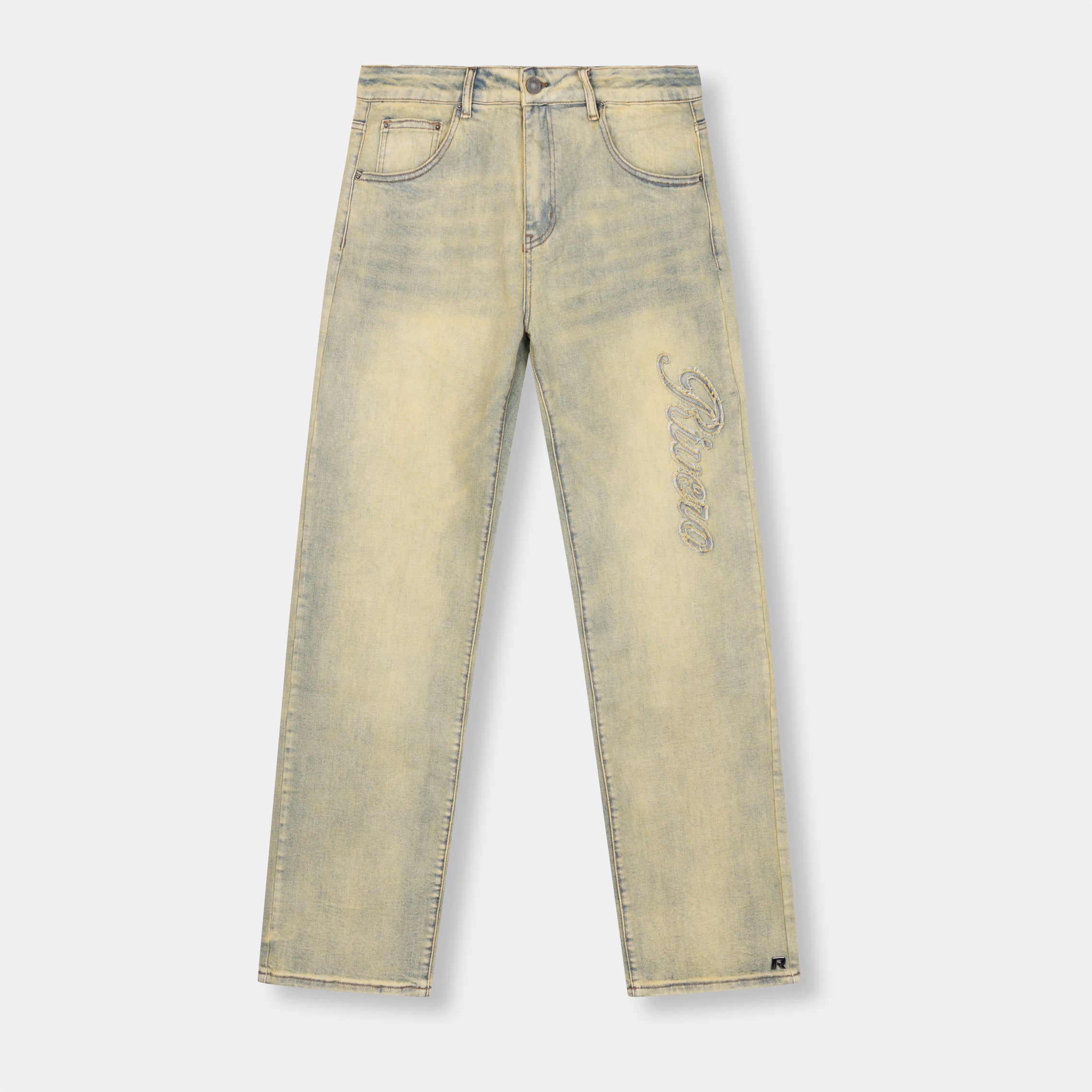 SCRIPT WASHED DENIM JEANS