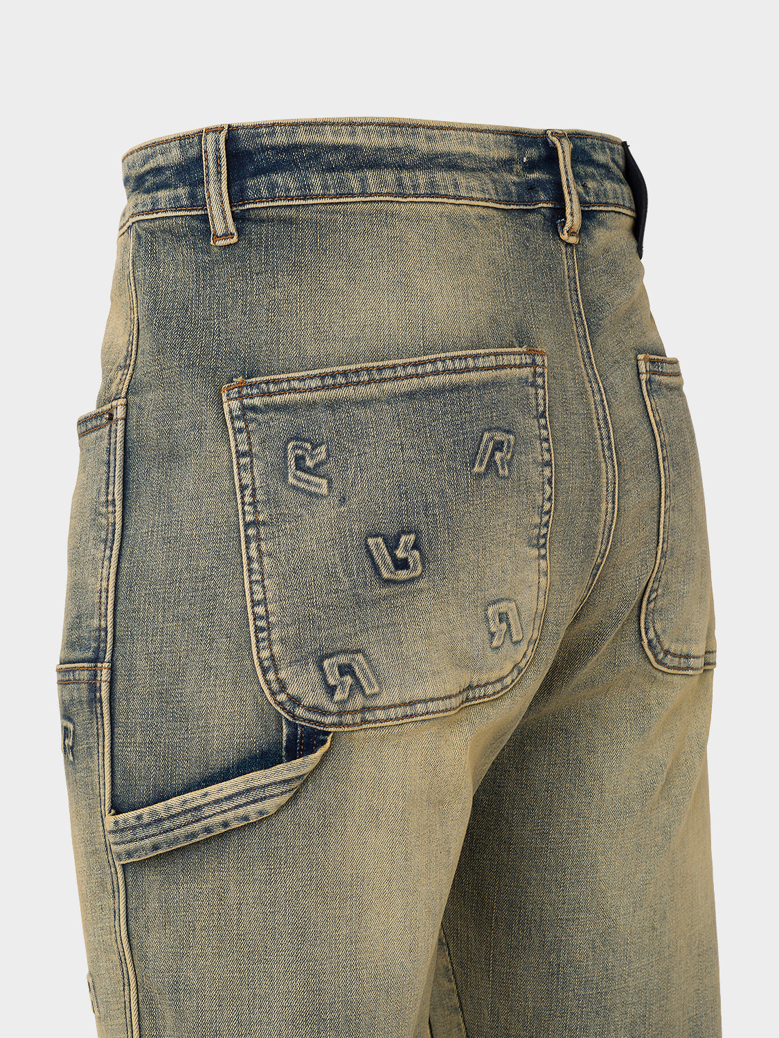 EMBOSSED STRAIGHT WORKER DENIM JEANS