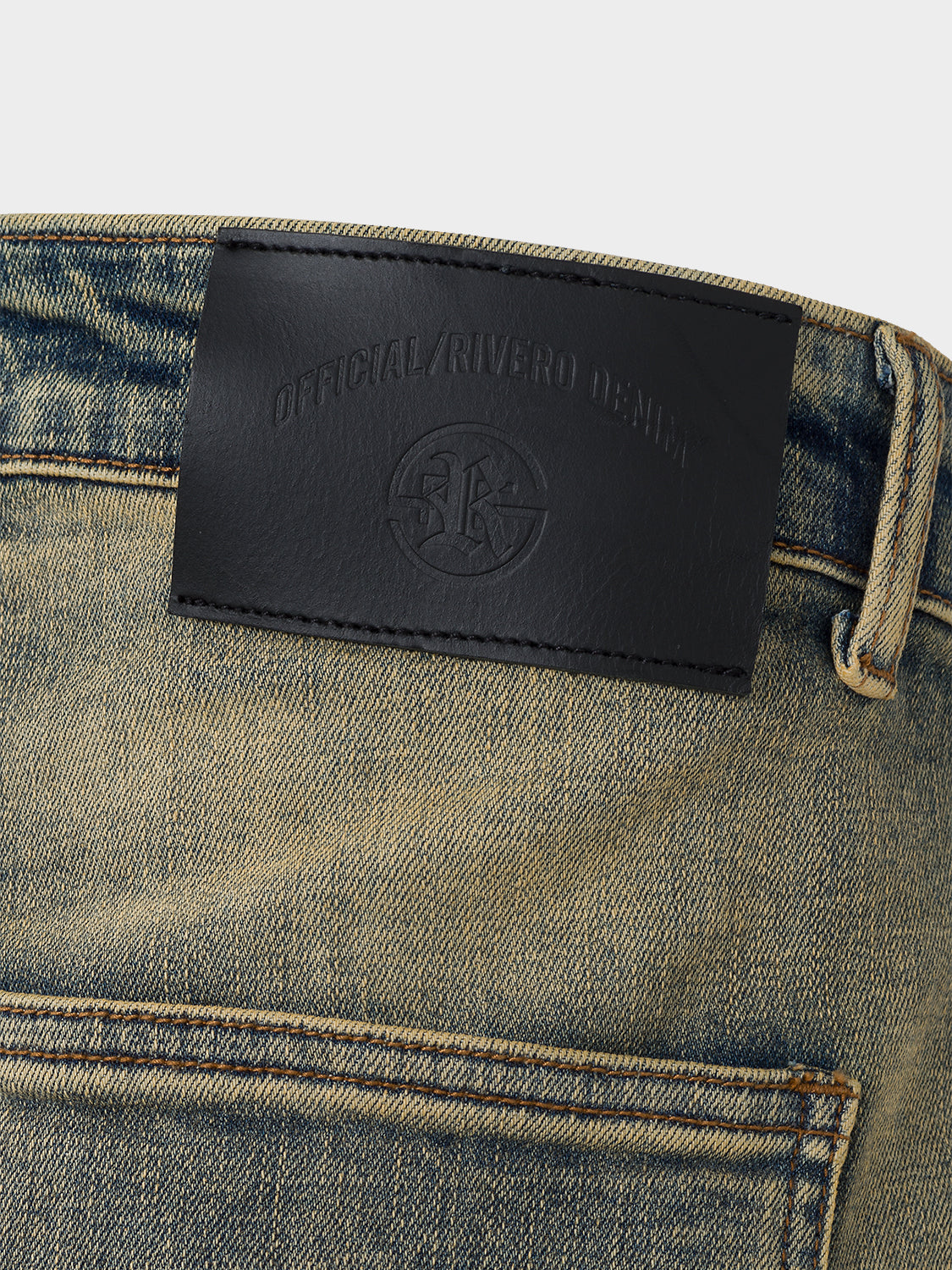 EMBOSSED STRAIGHT WORKER DENIM JEANS