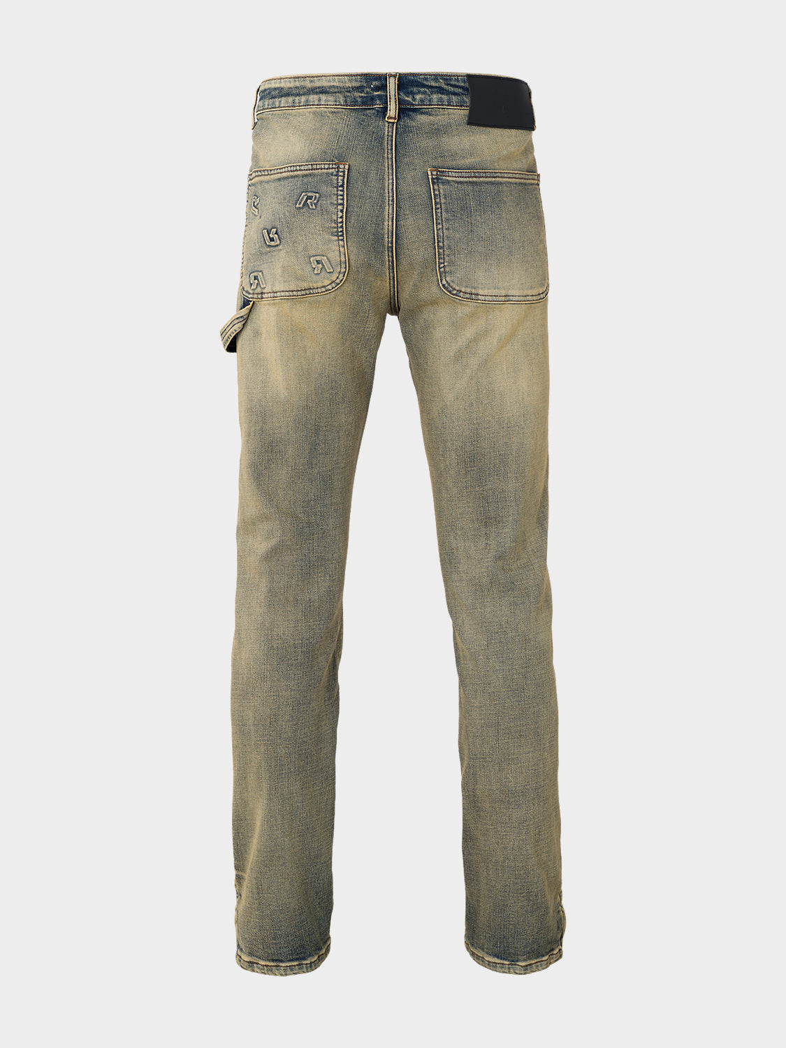 EMBOSSED STRAIGHT WORKER DENIM JEANS