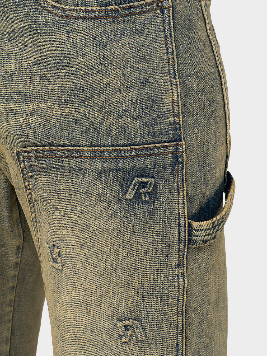 EMBOSSED STRAIGHT WORKER DENIM JEANS