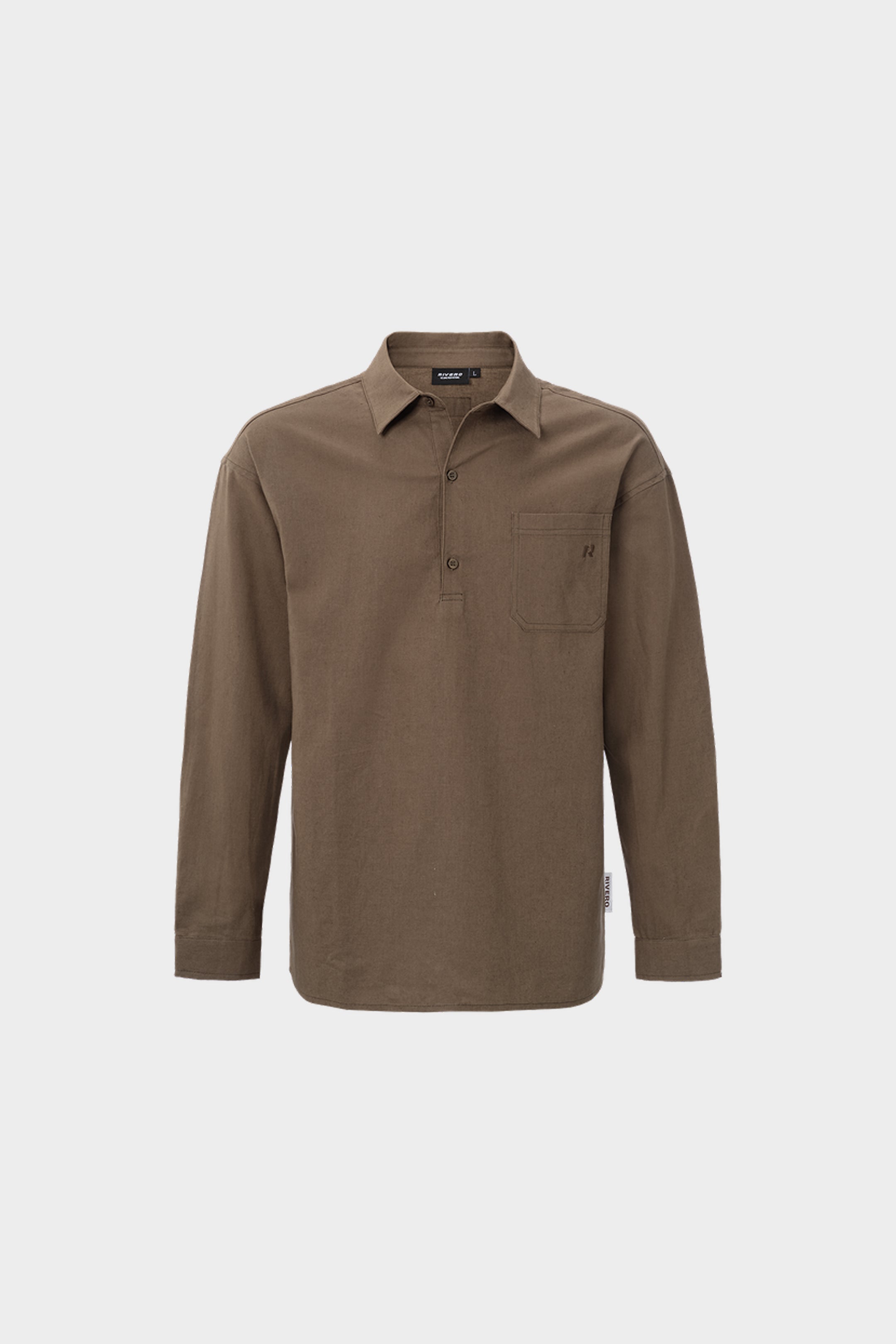 LINEN SHIRT QUARTER BUTTON BROWN