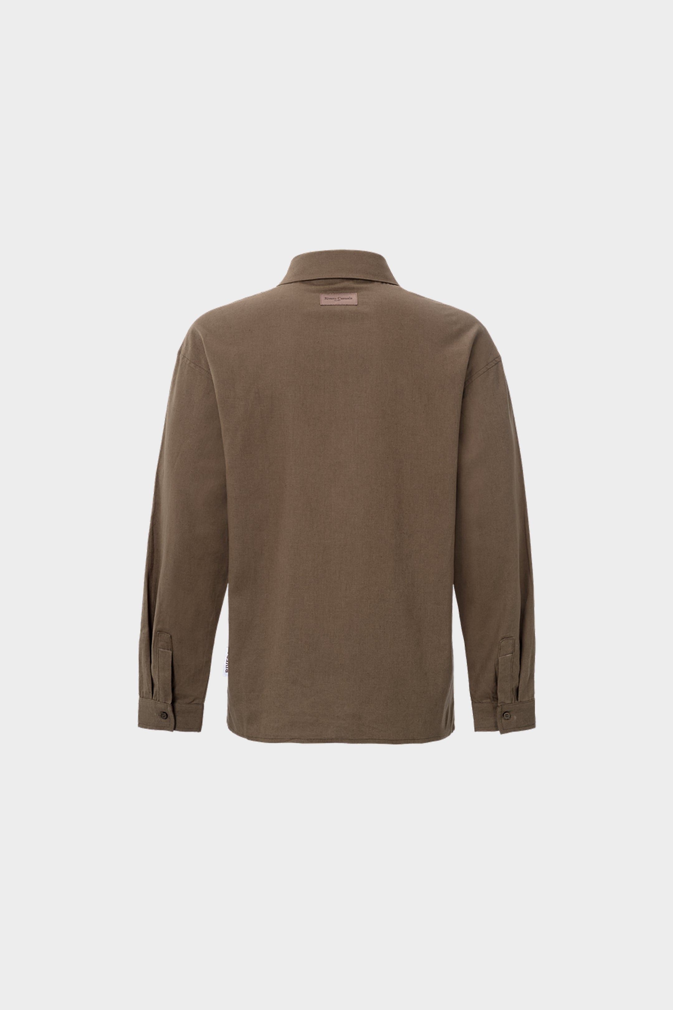 LINEN SHIRT QUARTER BUTTON BROWN