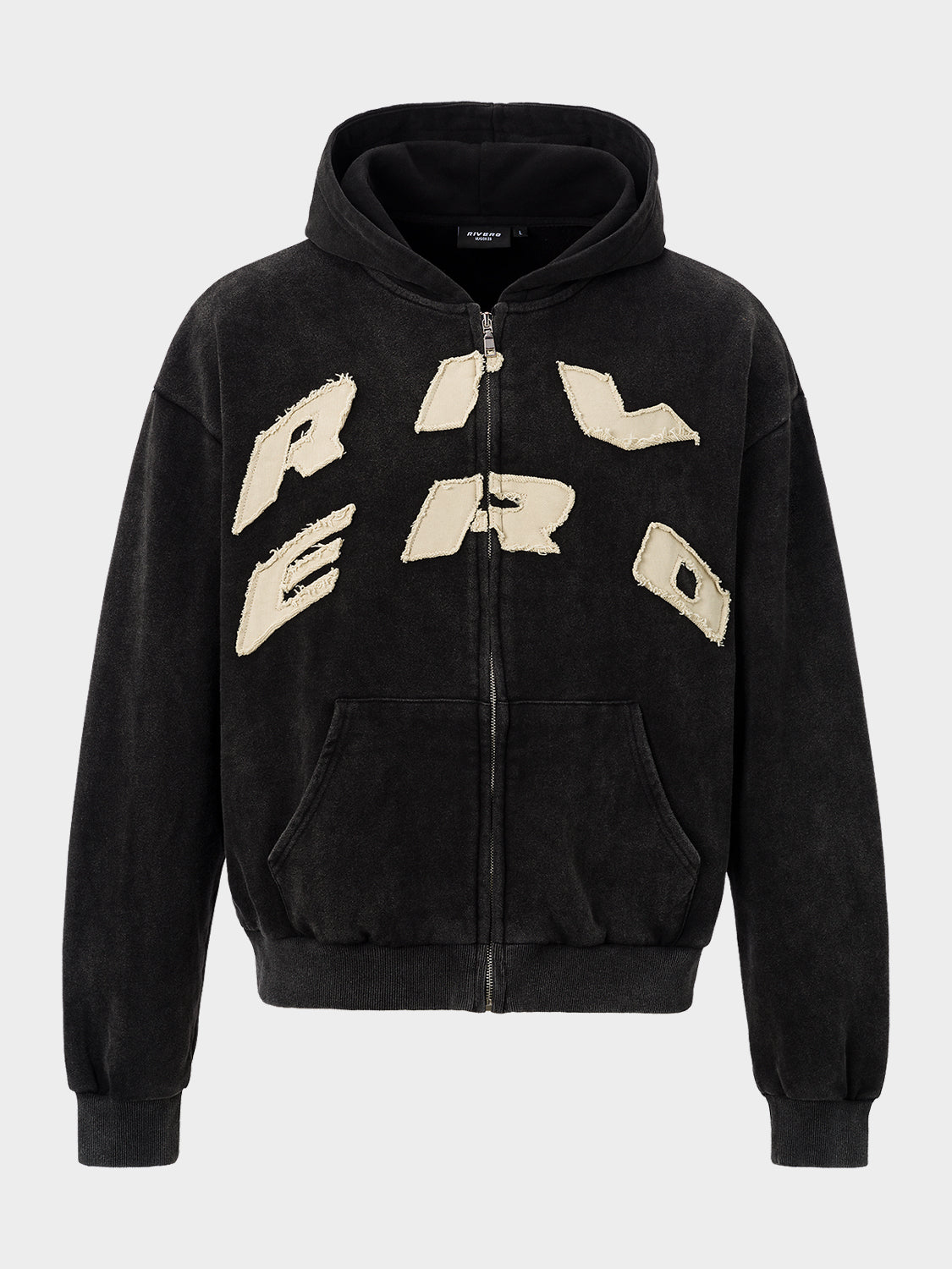 SCRIPT ZIP HOODIE WASHED BLACK