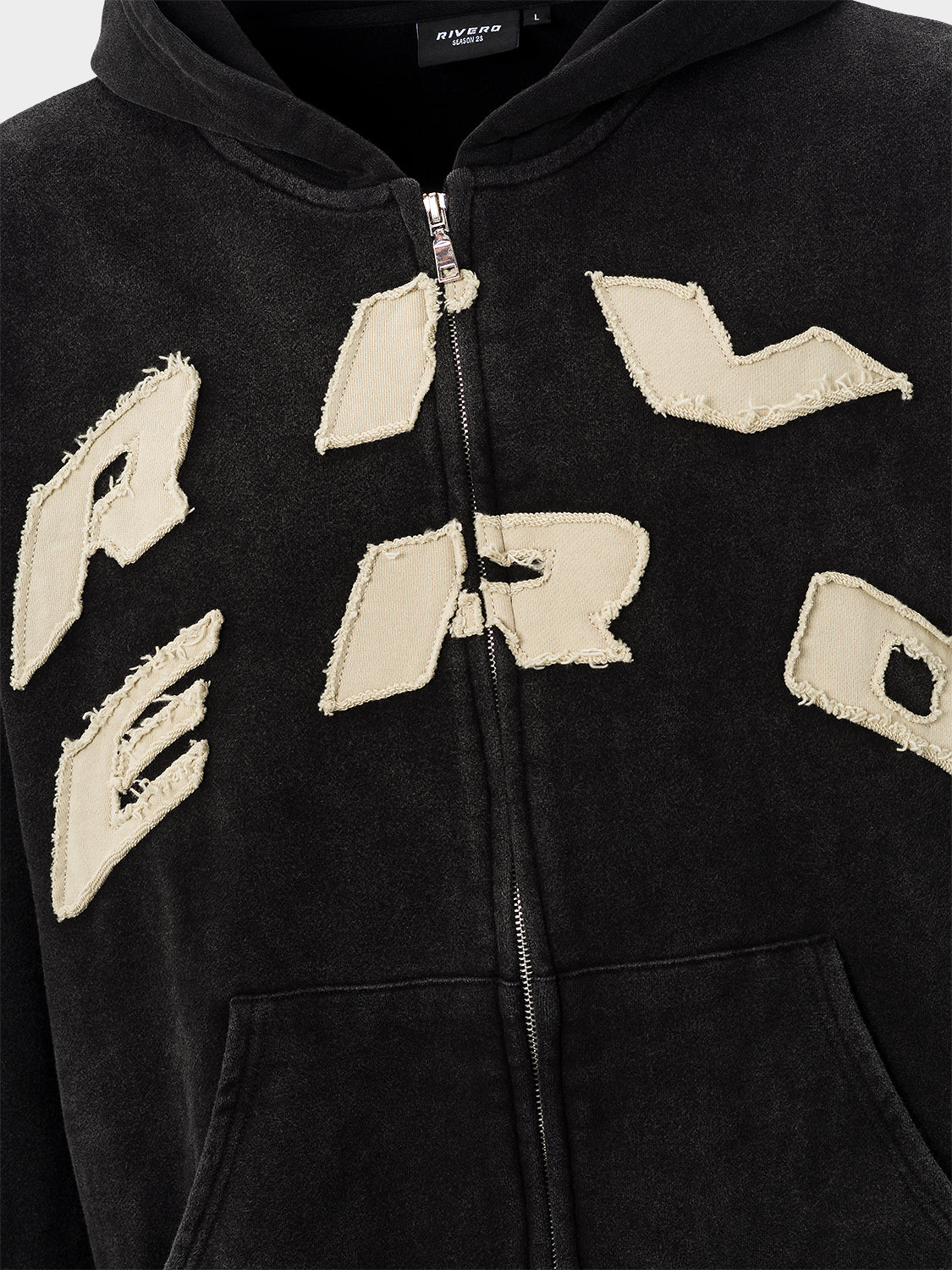 SCRIPT ZIP HOODIE WASHED BLACK